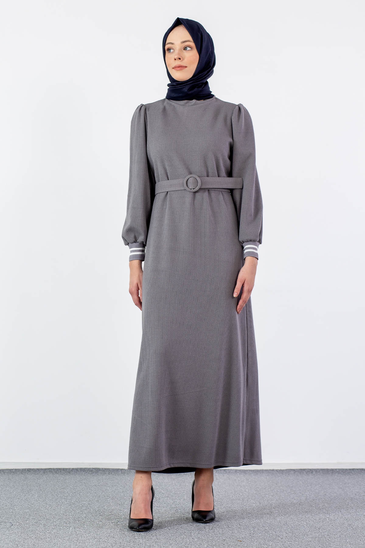 5904 Elbise 38-46 - Gri - 1