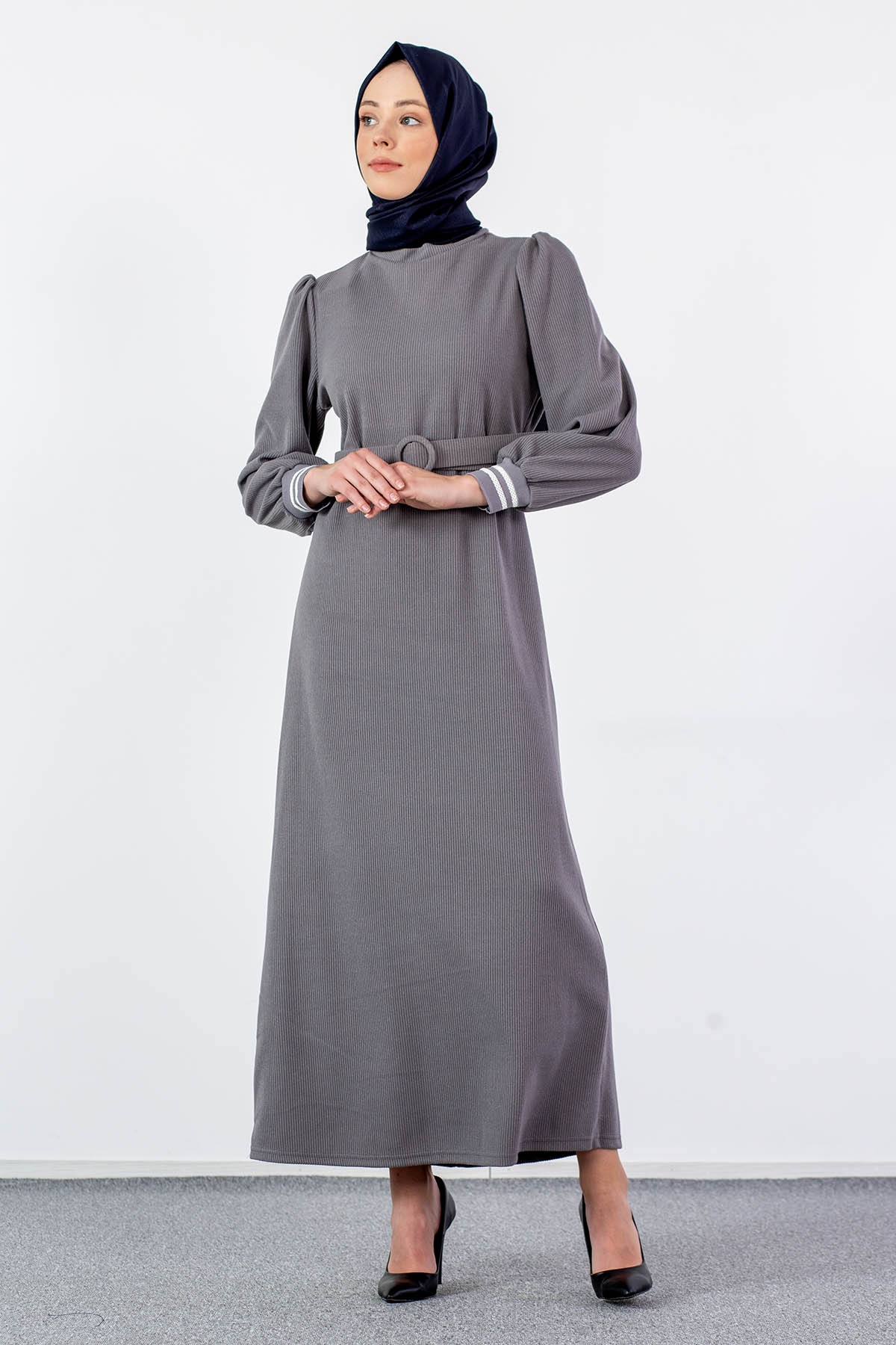 5904 Elbise 38-46 - Gri - 2