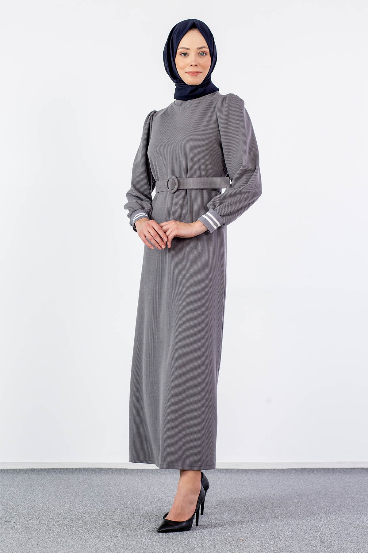 5904 Elbise 38-46 - Gri - 3