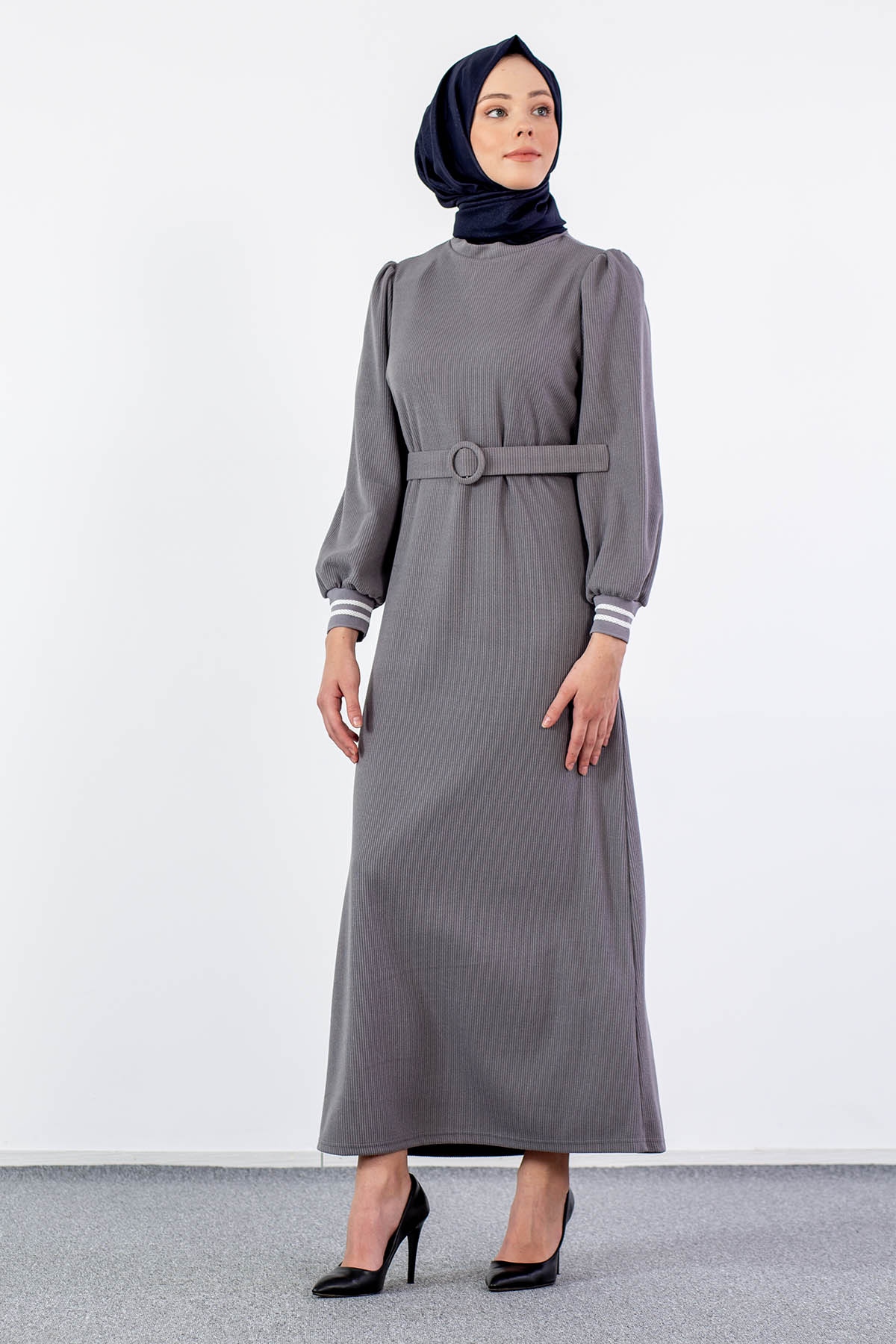 5904 Elbise 38-46 - Gri - 4