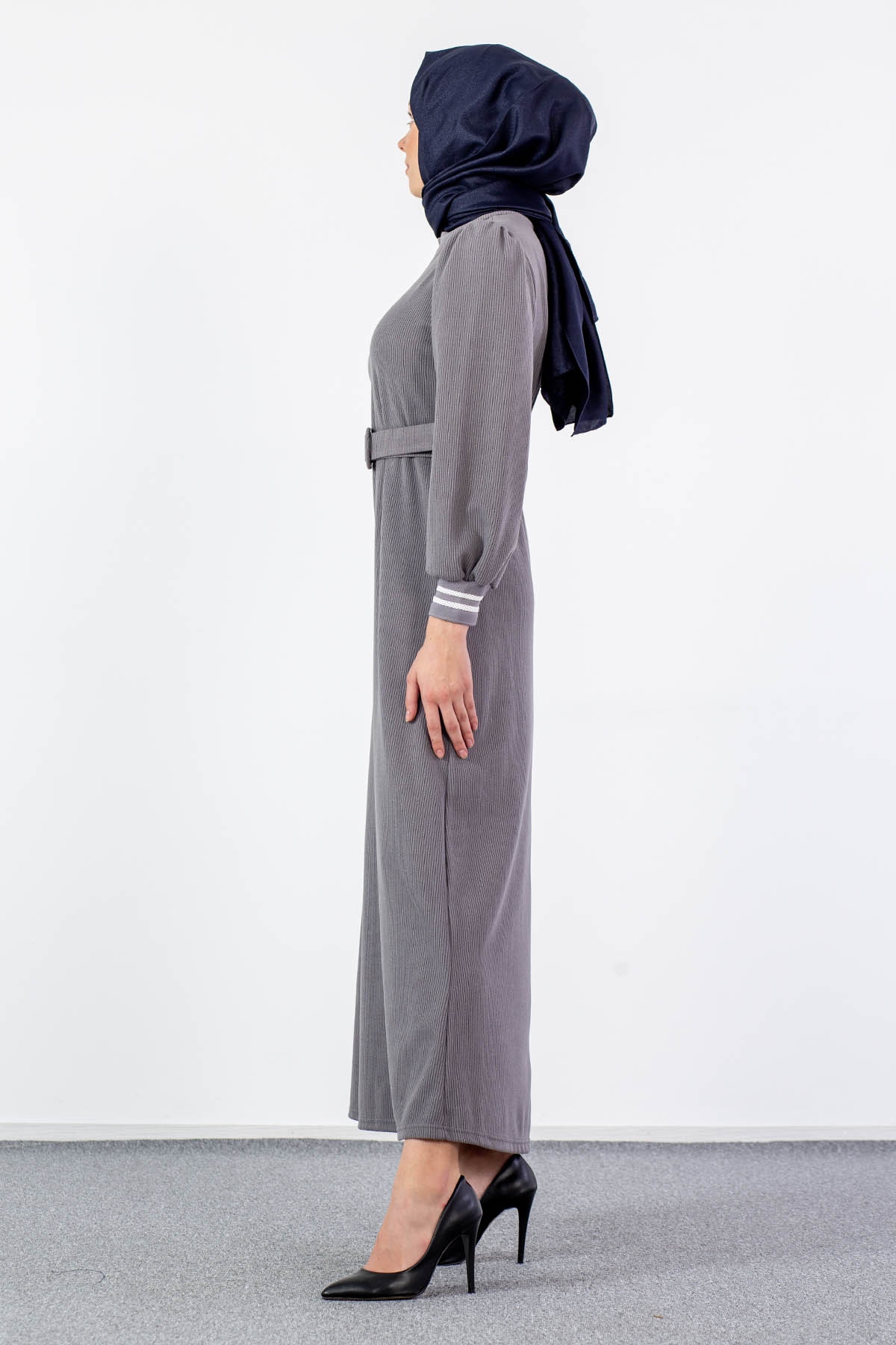 5904 Elbise 38-46 - Gri - 5