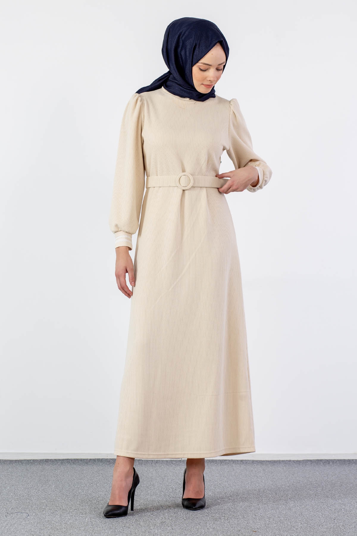 5904 Elbise 38-46 - Krem - 3