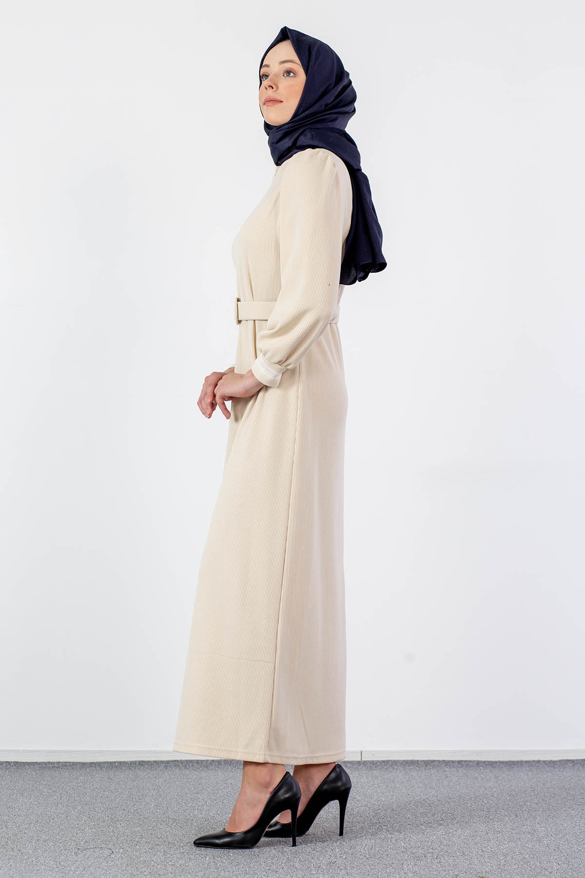 5904 Elbise 38-46 - Krem - 4