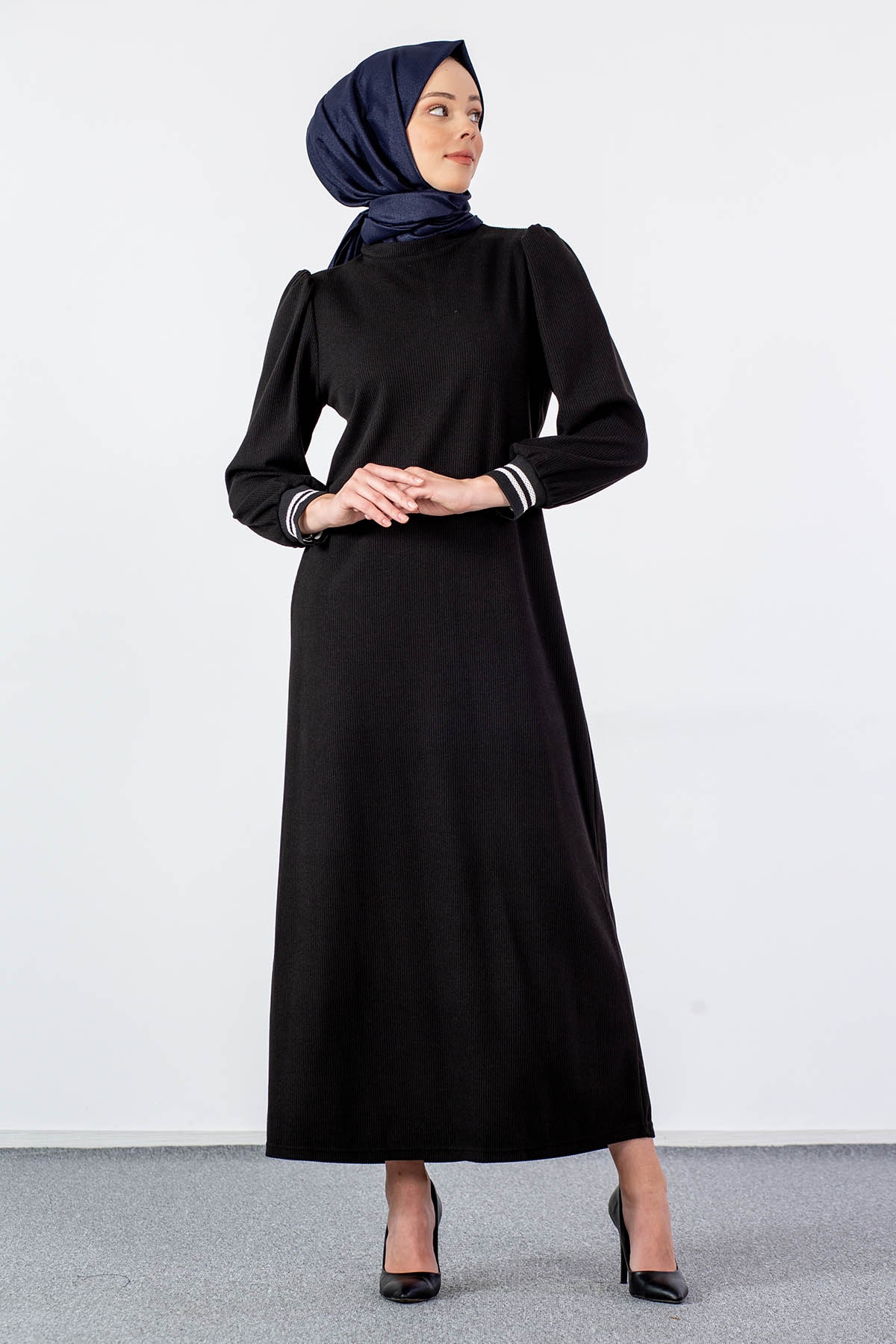 5904 Elbise 38-46 - Siyah - 1