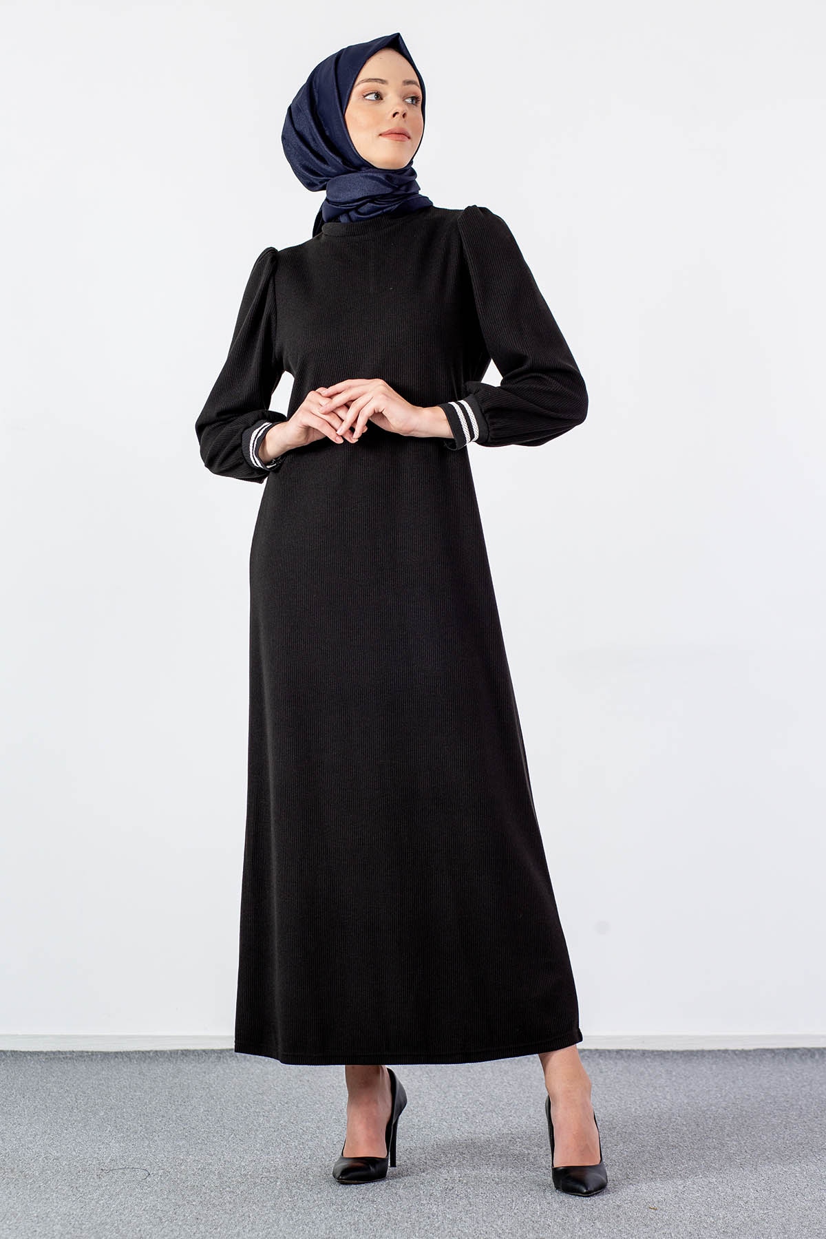 5904 Elbise 38-46 - Siyah - 3