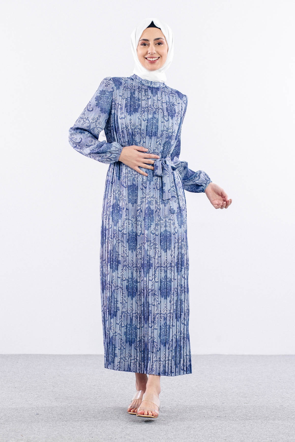 5909 Plise Elbise 1-1-2-2 - Lacivert - 2