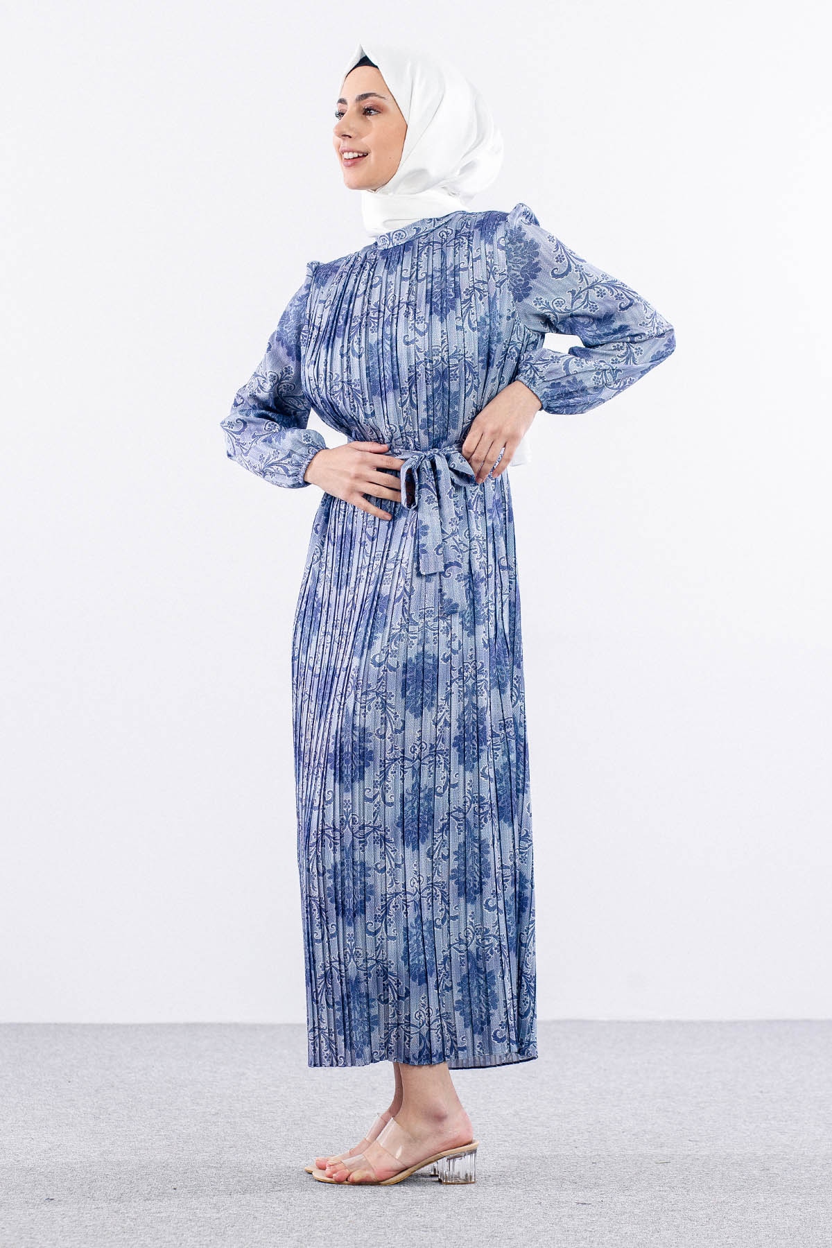 5909 Plise Elbise 1-1-2-2 - Lacivert - 4