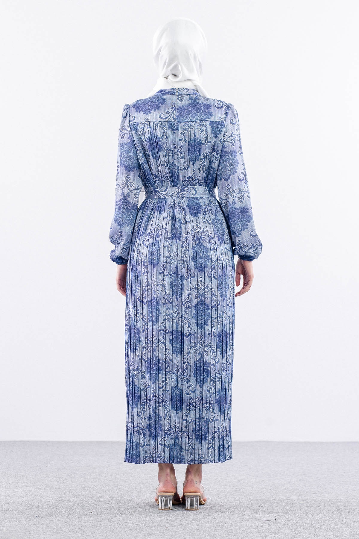 5909 Plise Elbise 1-1-2-2 - Lacivert - 5