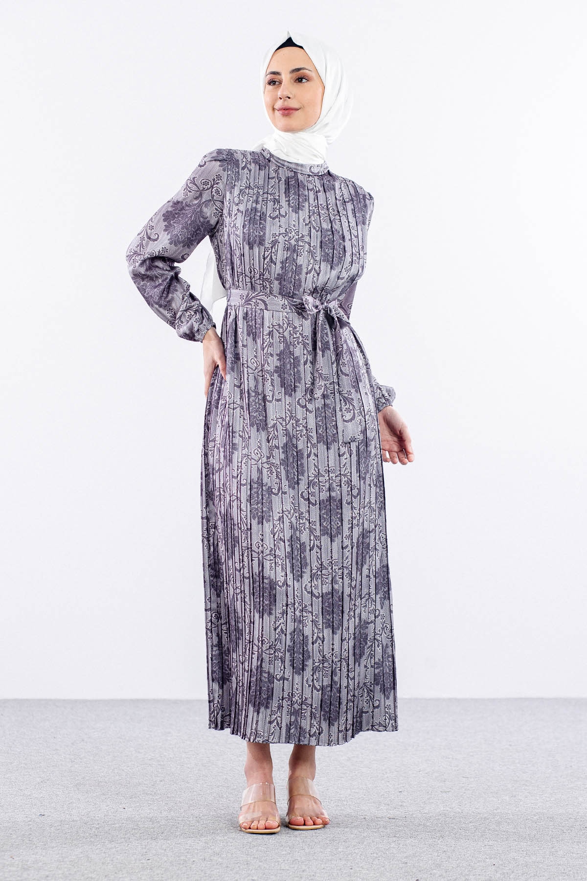 5909 Plise Elbise 1-1-2-2 - Siyah - 1