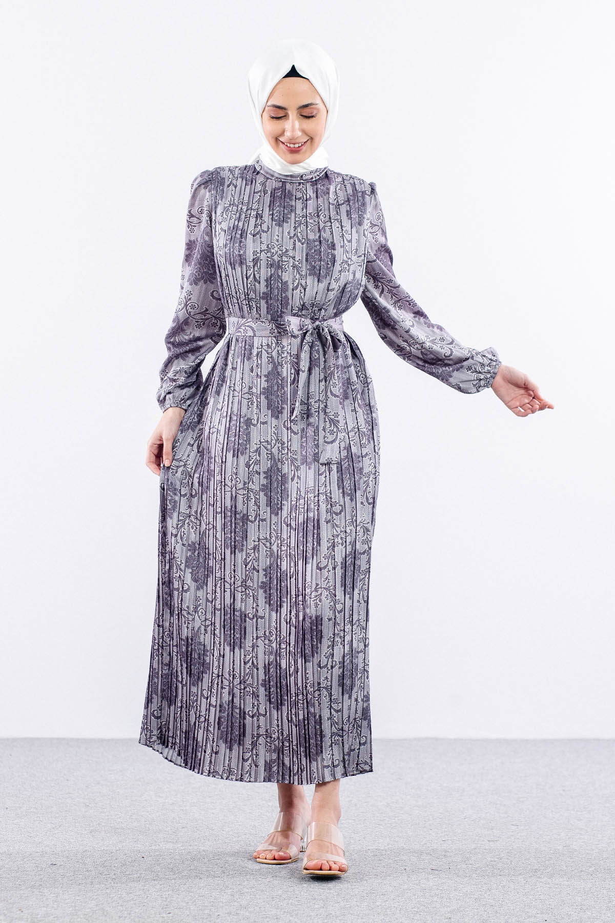 5909 Plise Elbise 1-1-2-2 - Siyah - 2