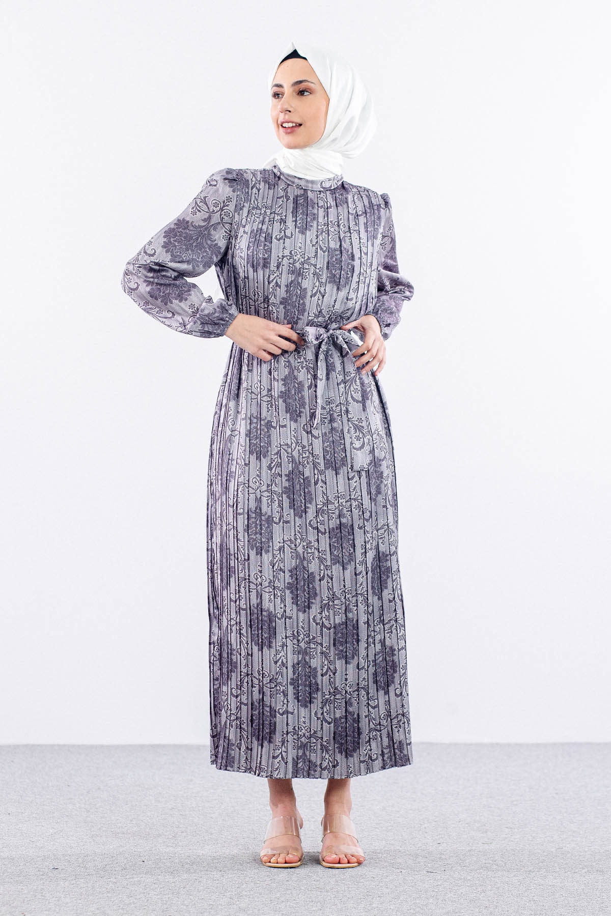 5909 Plise Elbise 1-1-2-2 - Siyah - 3