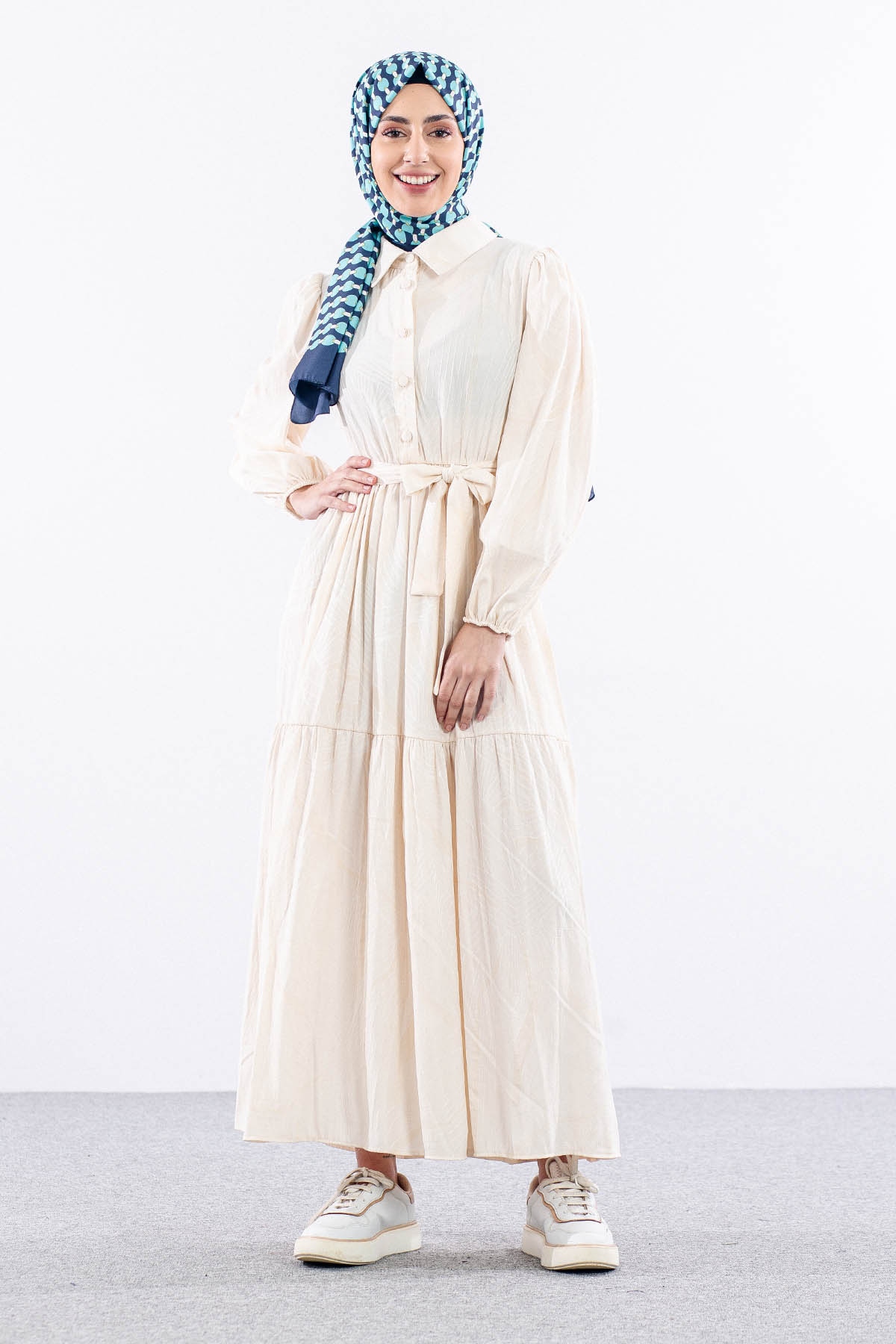 5916 Elbise 38-44 Dsn - Krem - 1