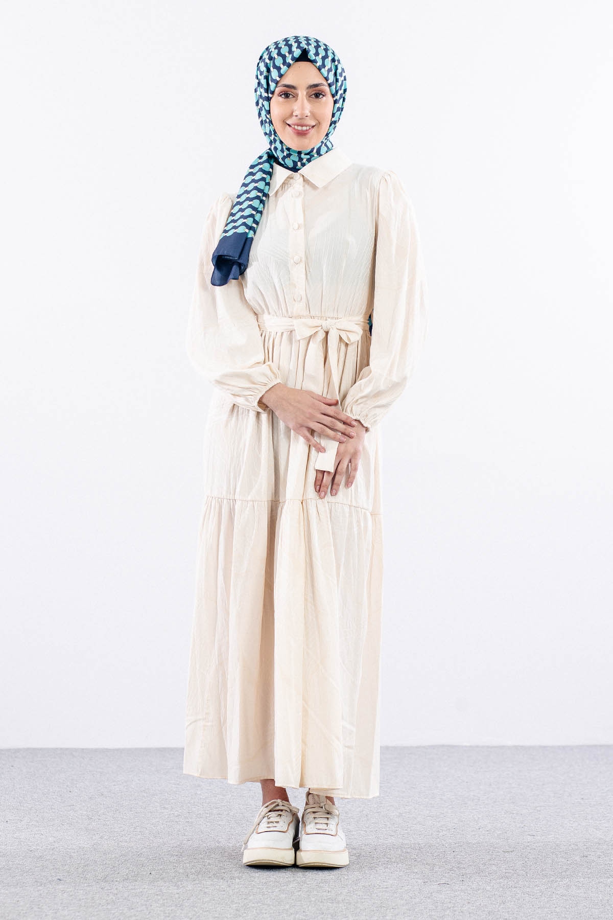 5916 Elbise 38-44 Dsn - Krem - 2