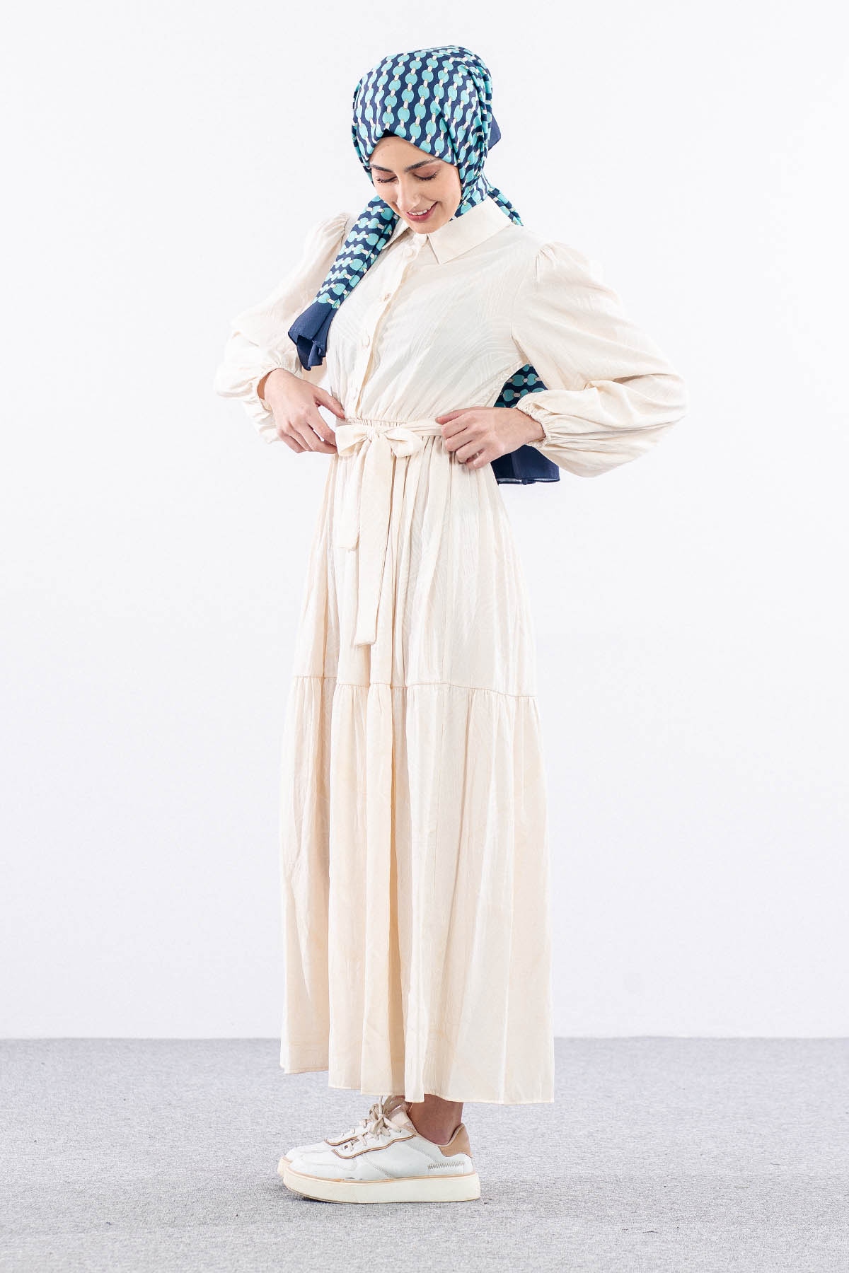 5916 Elbise 38-44 Dsn - Krem - 5