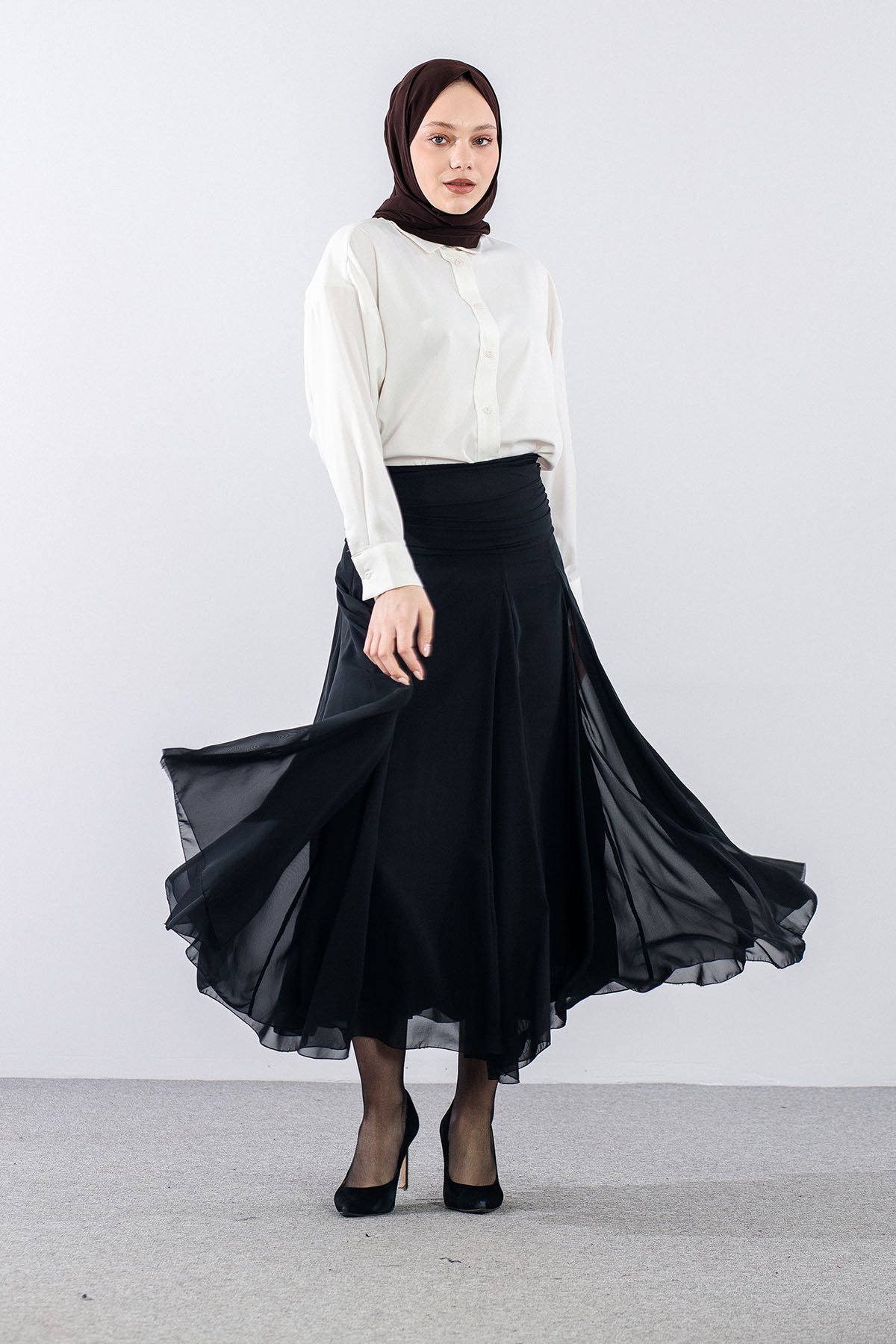 5923-00 Etek 38-42 şi̇fon - Siyah - 1
