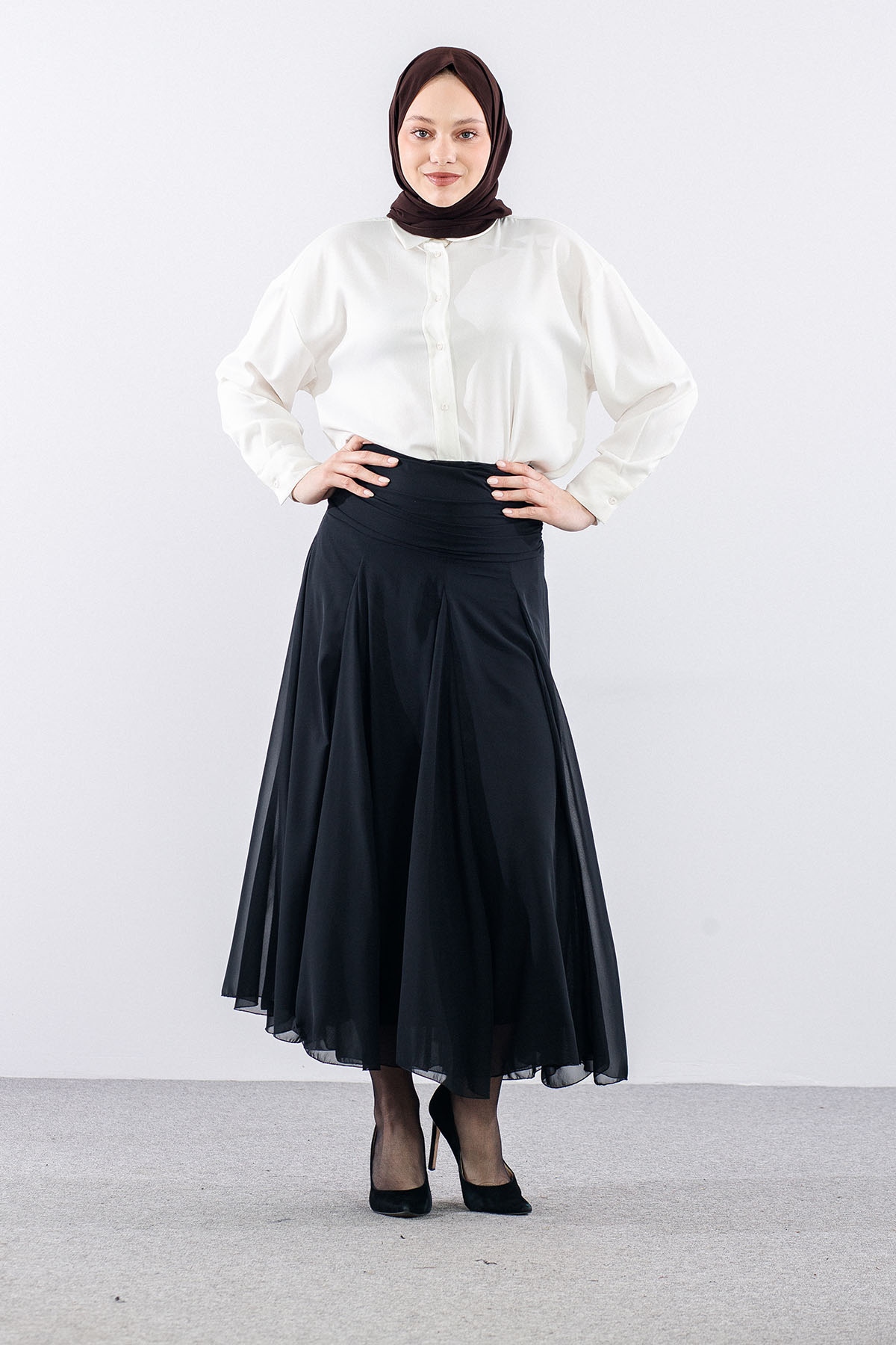 5923-00 Etek 38-42 şi̇fon - Siyah - 2