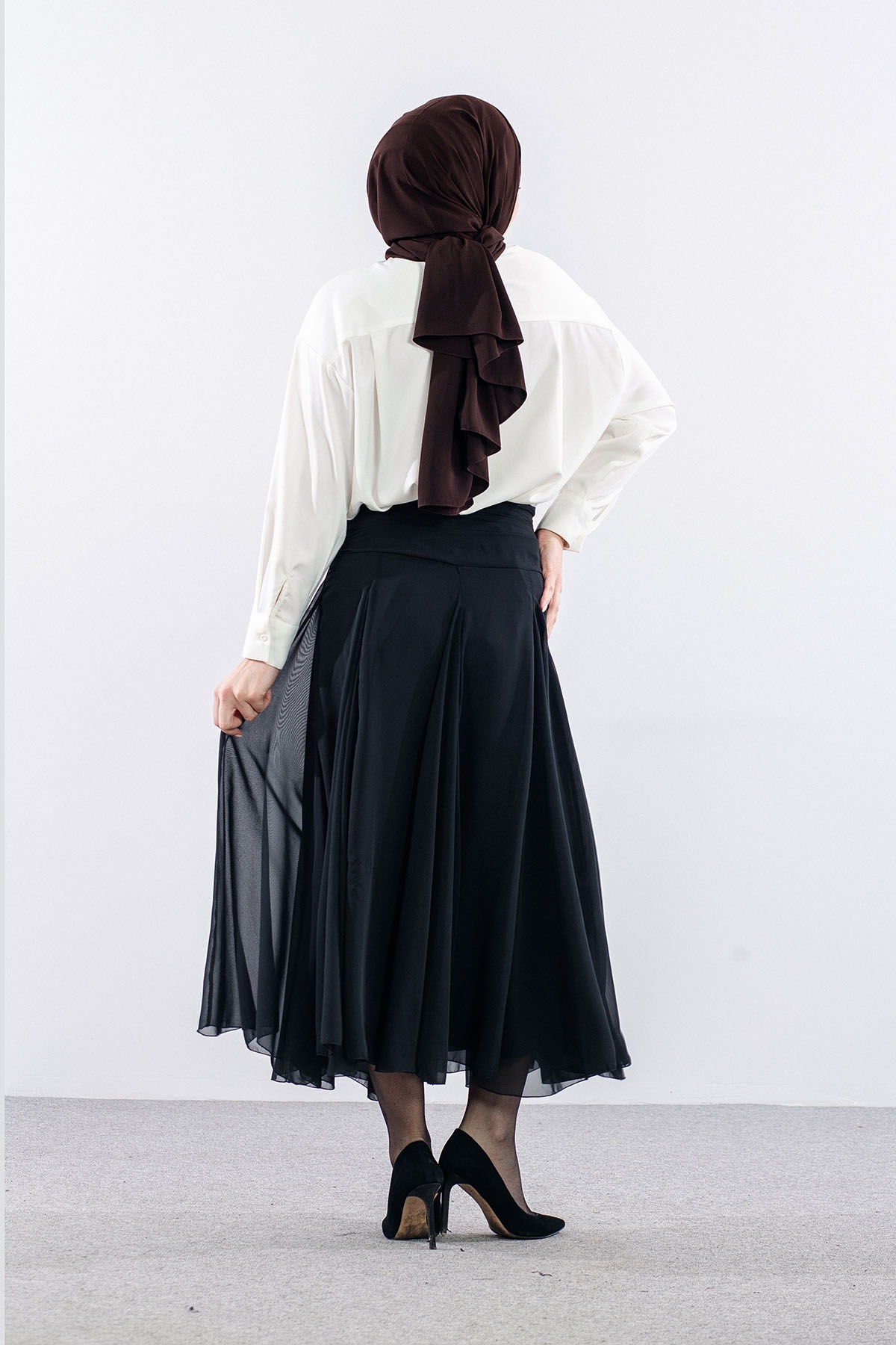 5923-00 Etek 38-42 şi̇fon - Siyah - 4