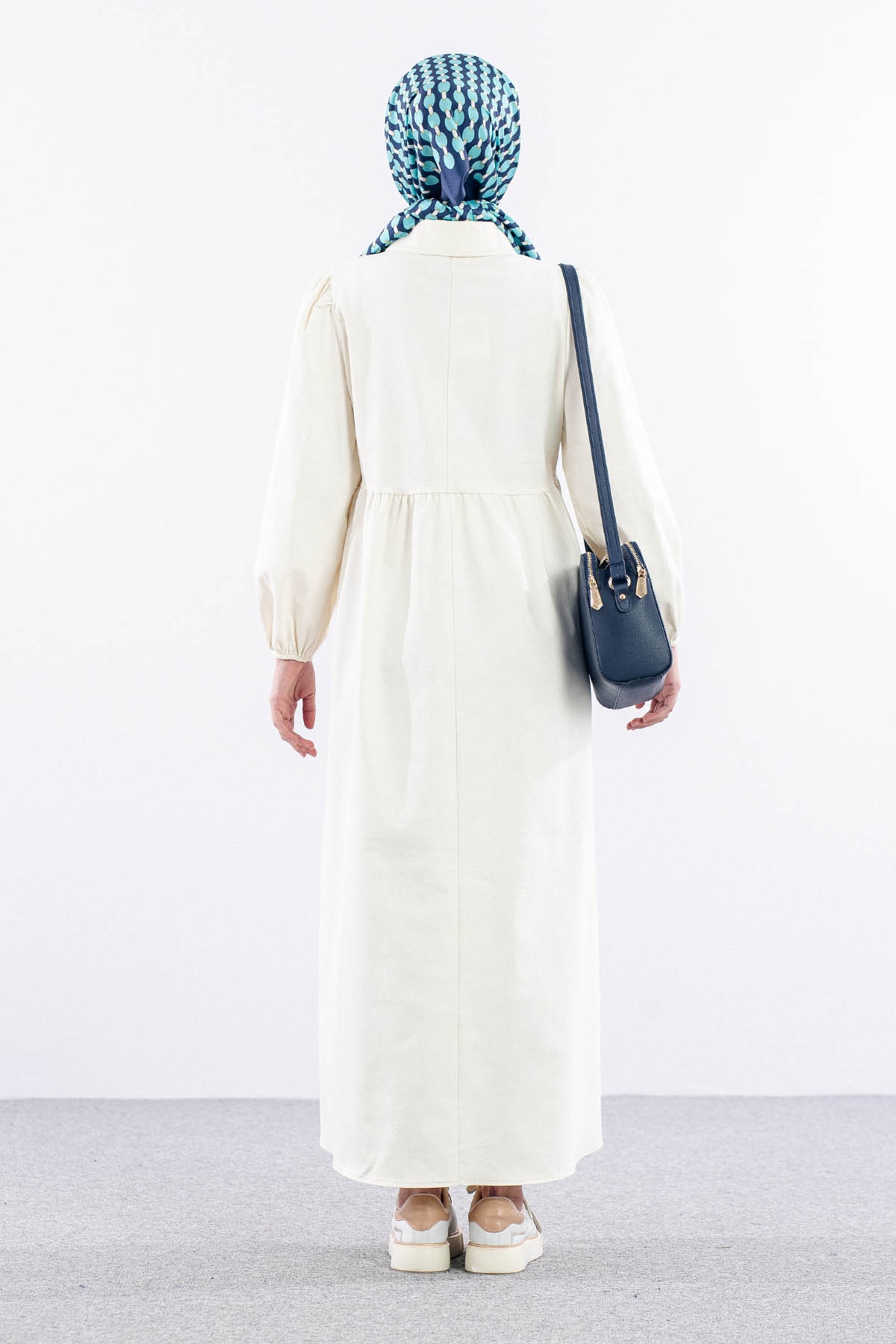 5926 Denim Elbise 38-44 - Krem - 5