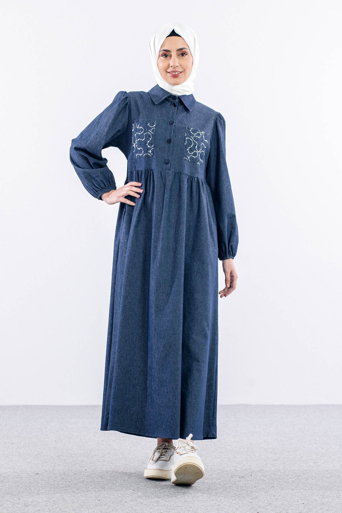 5926 Denim Elbise 38-44 - Mavi - 1