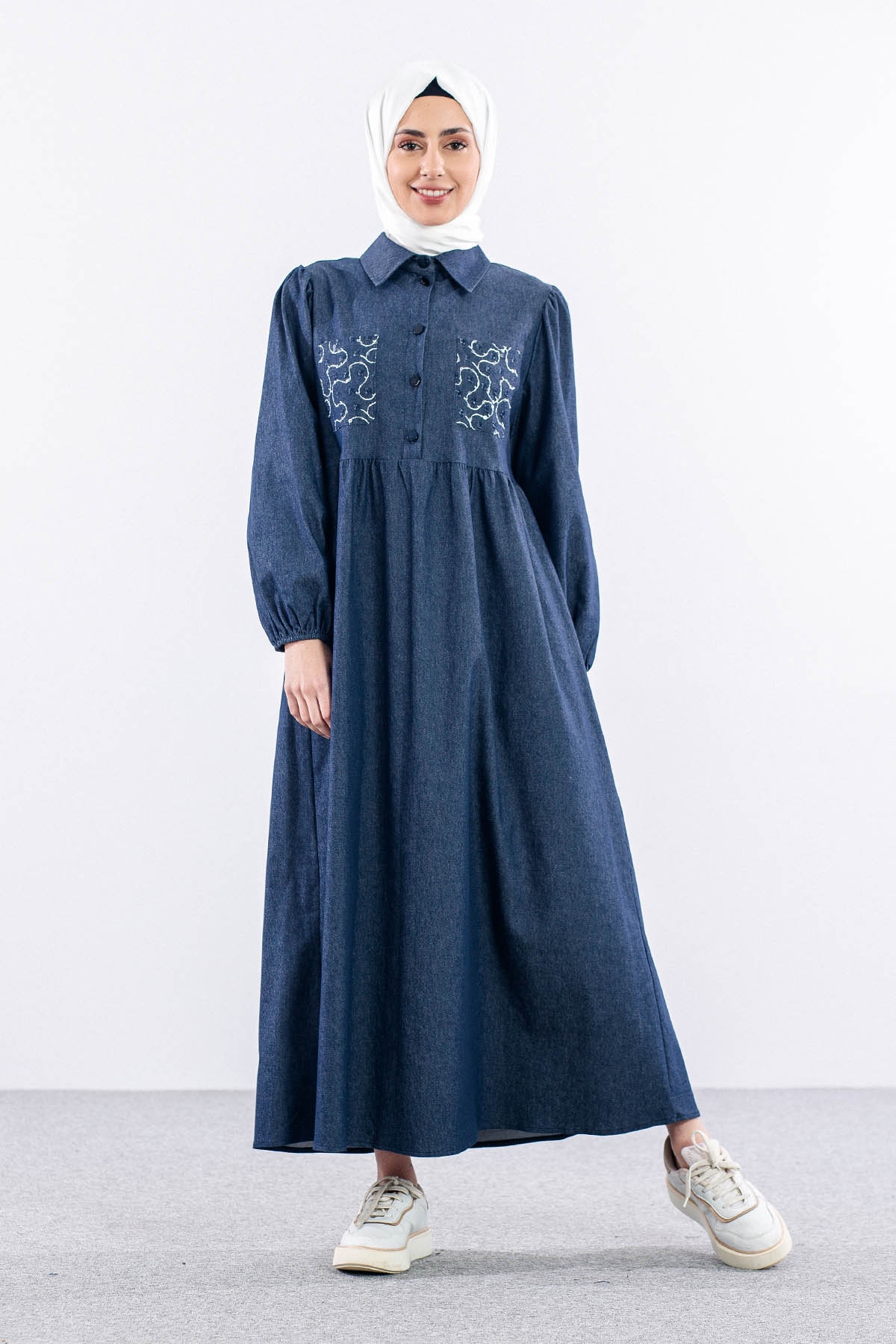 5926 Denim Elbise 38-44 - Mavi - 2