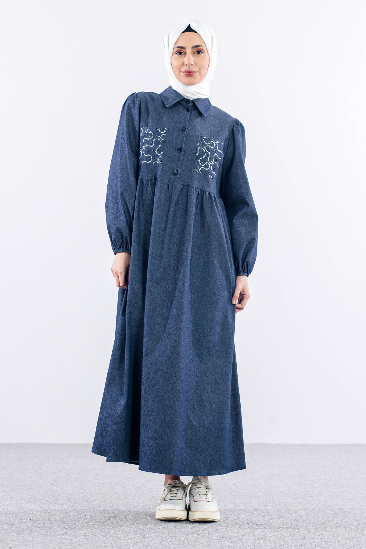 5926 Denim Elbise 38-44 - Mavi - 3