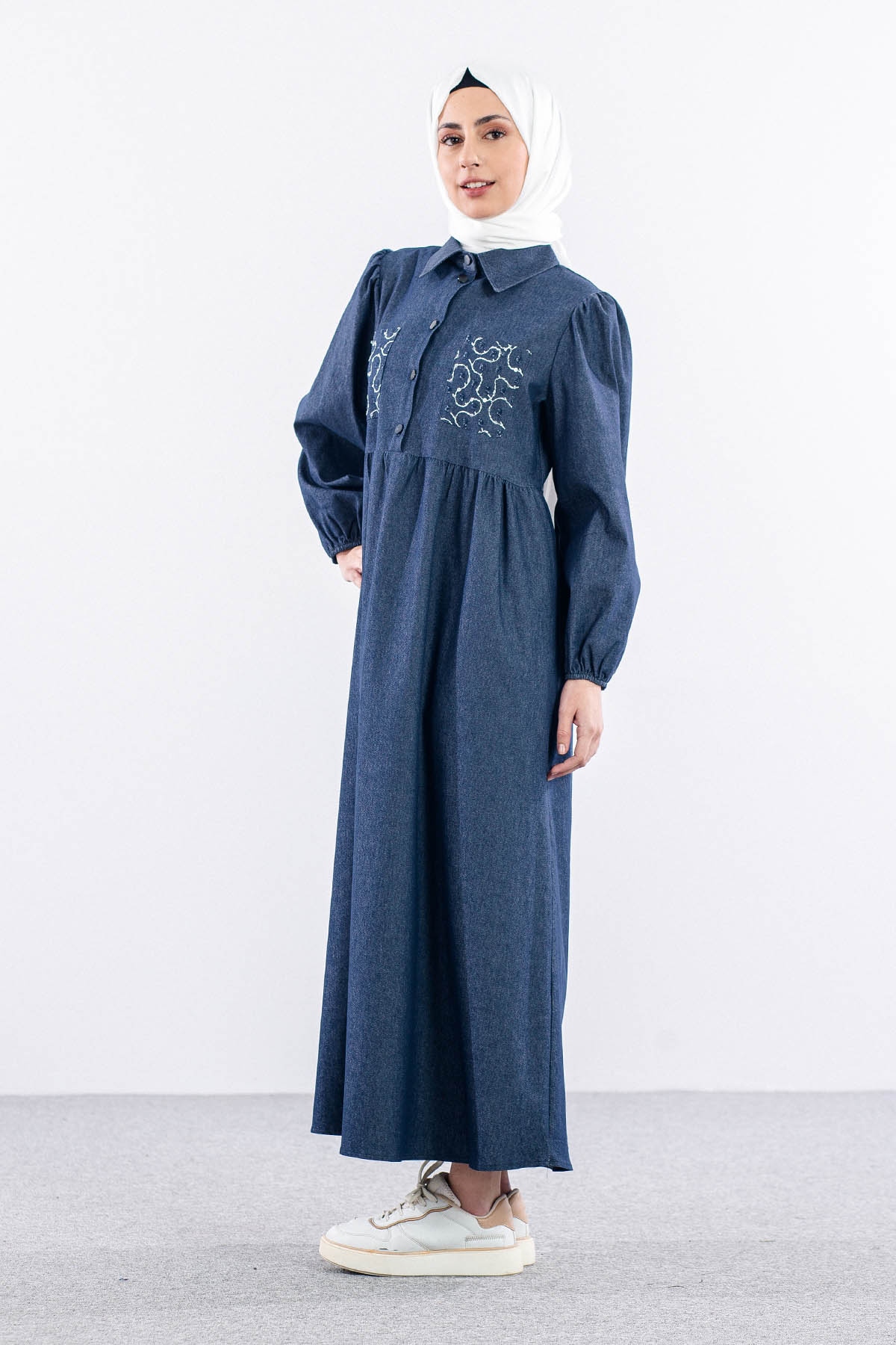 5926 Denim Elbise 38-44 - Mavi - 4