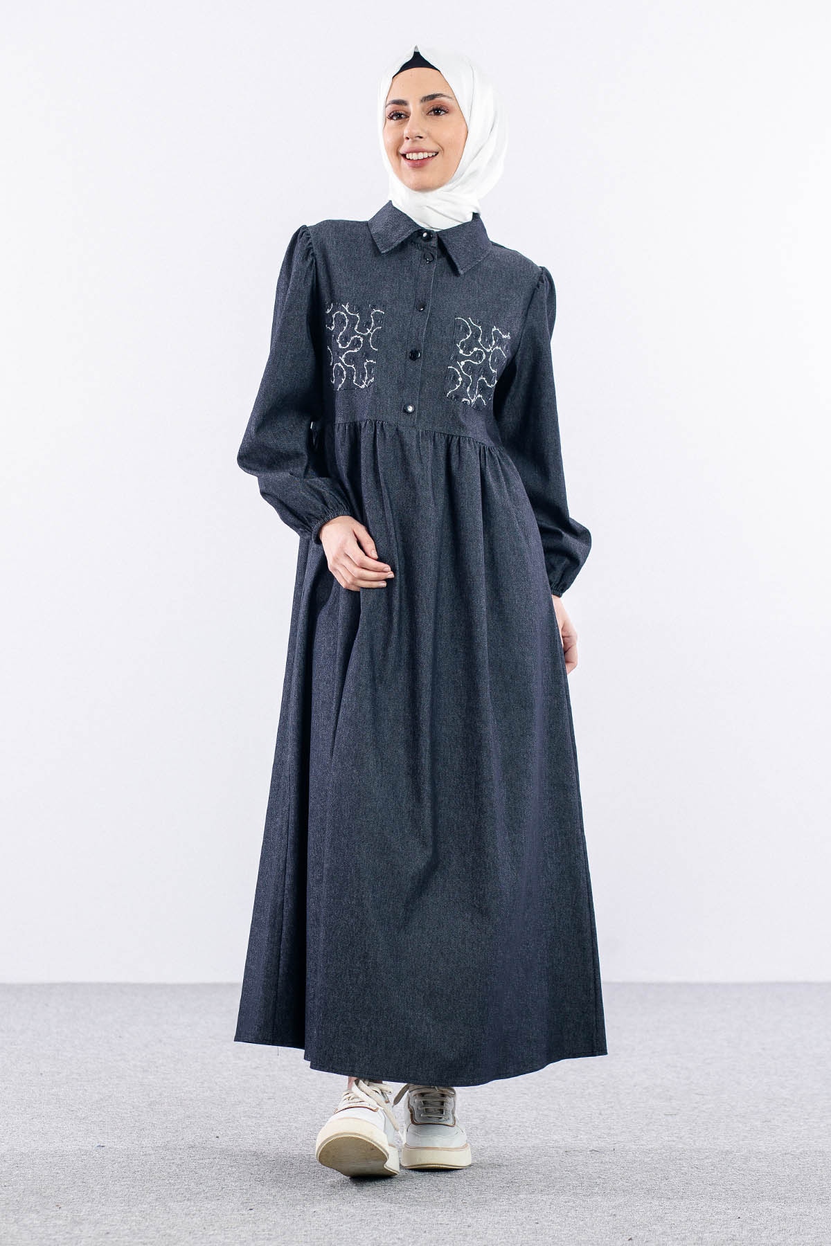 5926 Denim Elbise 38-44 - Siyah - 1