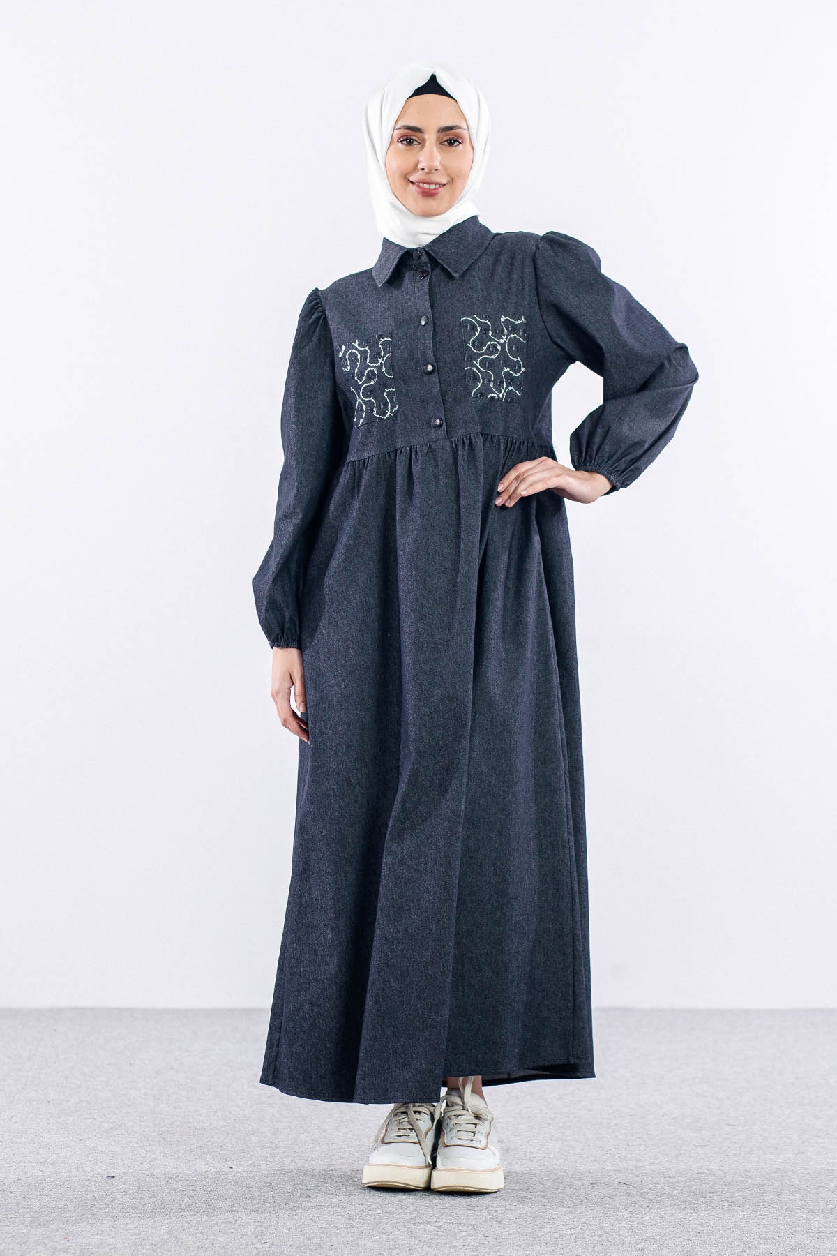 5926 Denim Elbise 38-44 - Siyah - 2