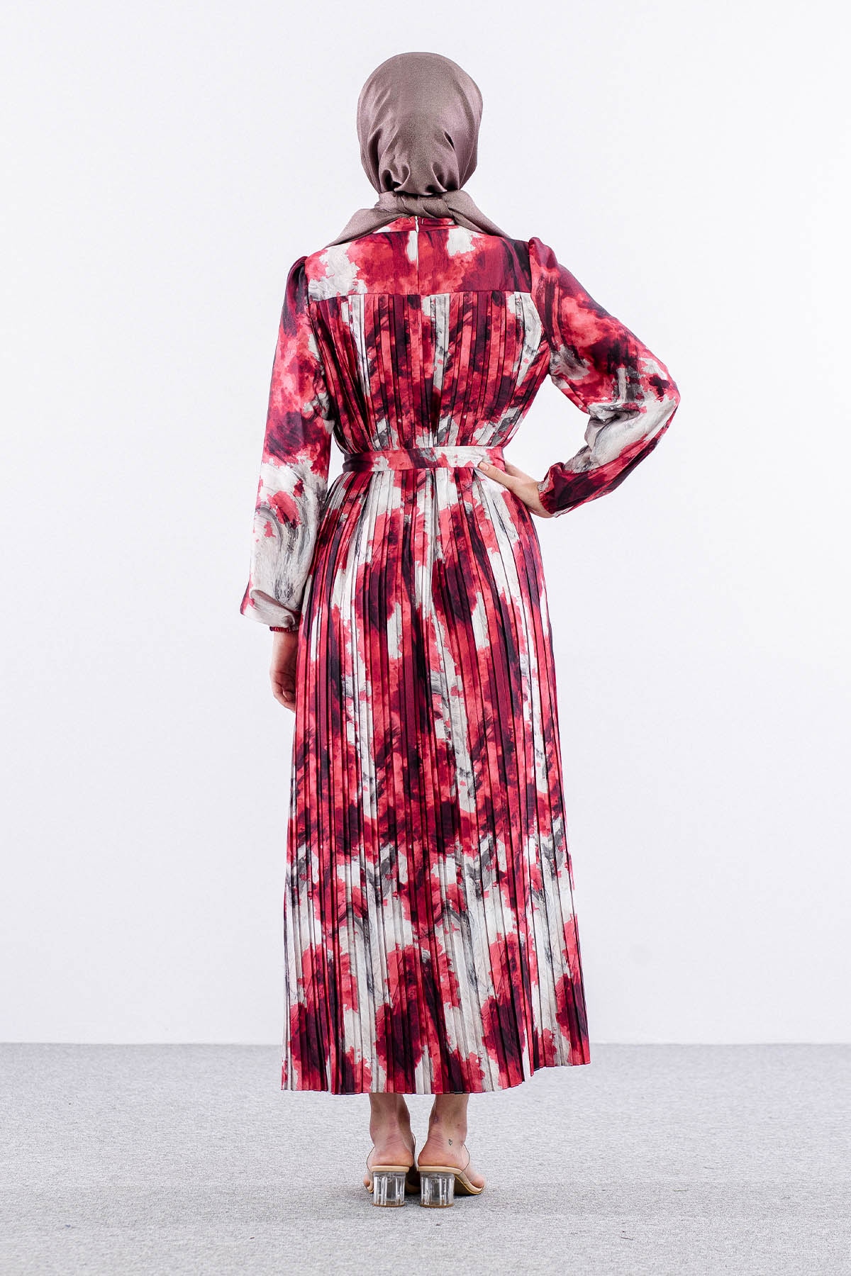 5936 Plise Elbise 1-1-2-2 - Kirmizi - 6