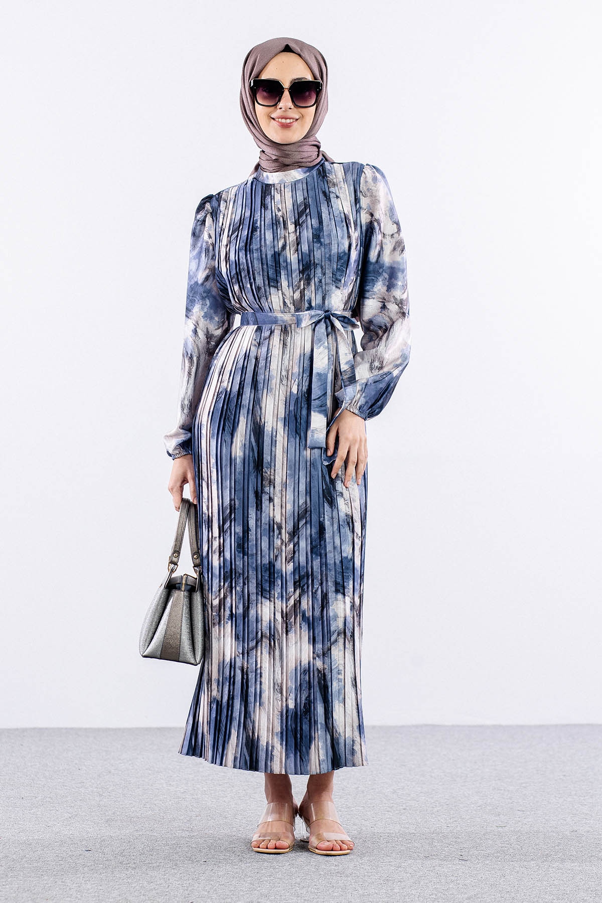 5936 Plise Elbise 1-1-2-2 - Lacivert - 1