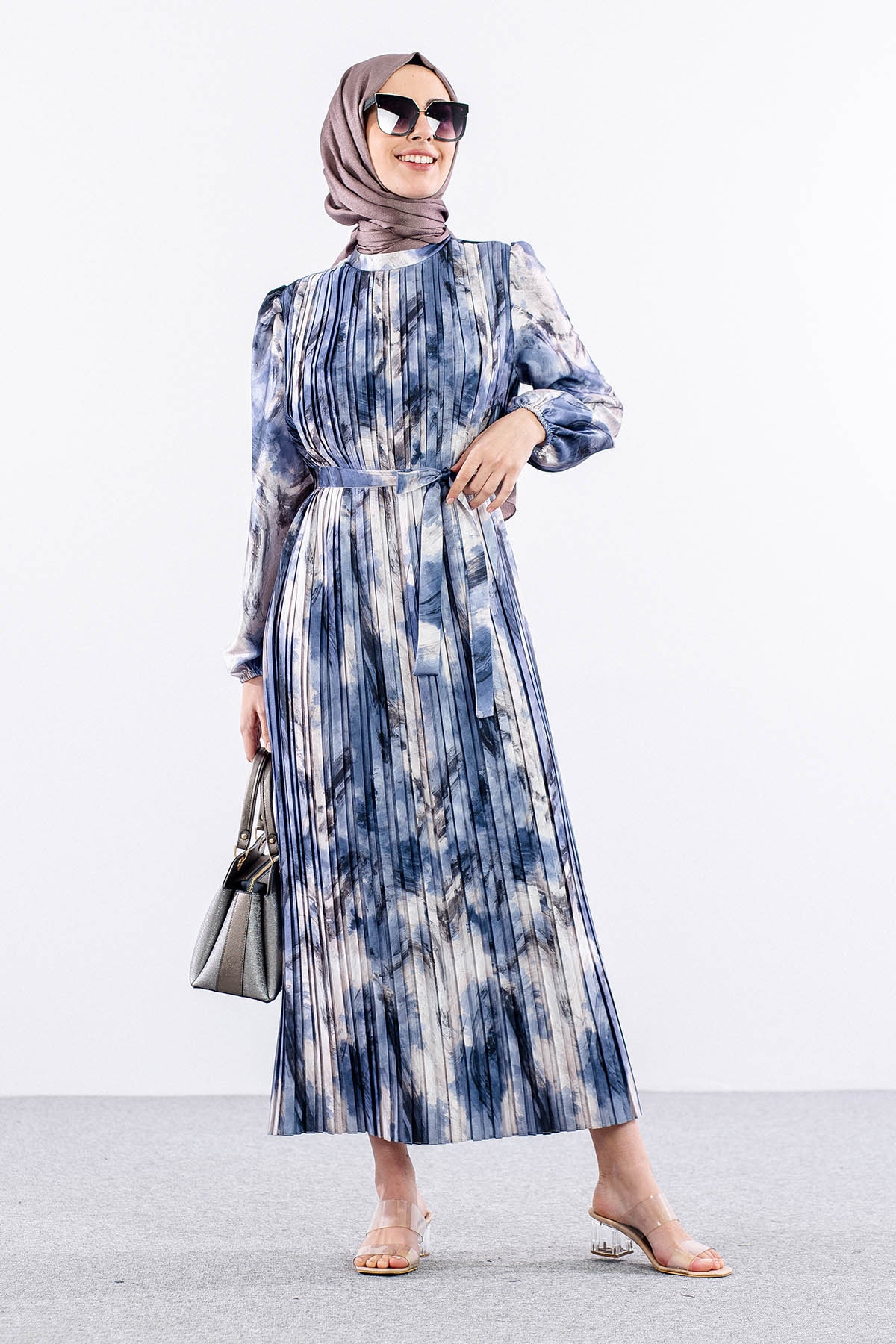 5936 Plise Elbise 1-1-2-2 - Lacivert - 2