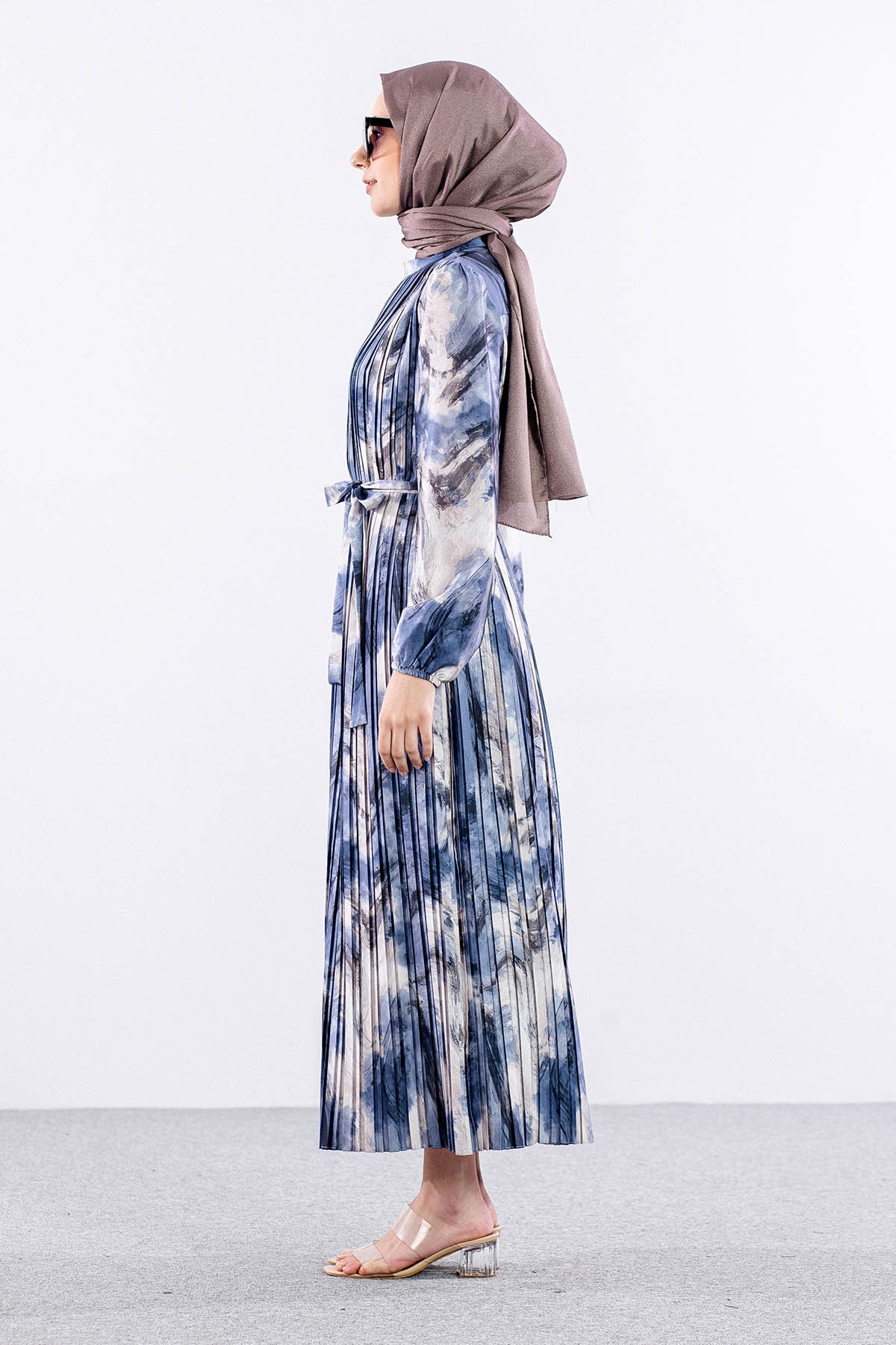 5936 Plise Elbise 1-1-2-2 - Lacivert - 3