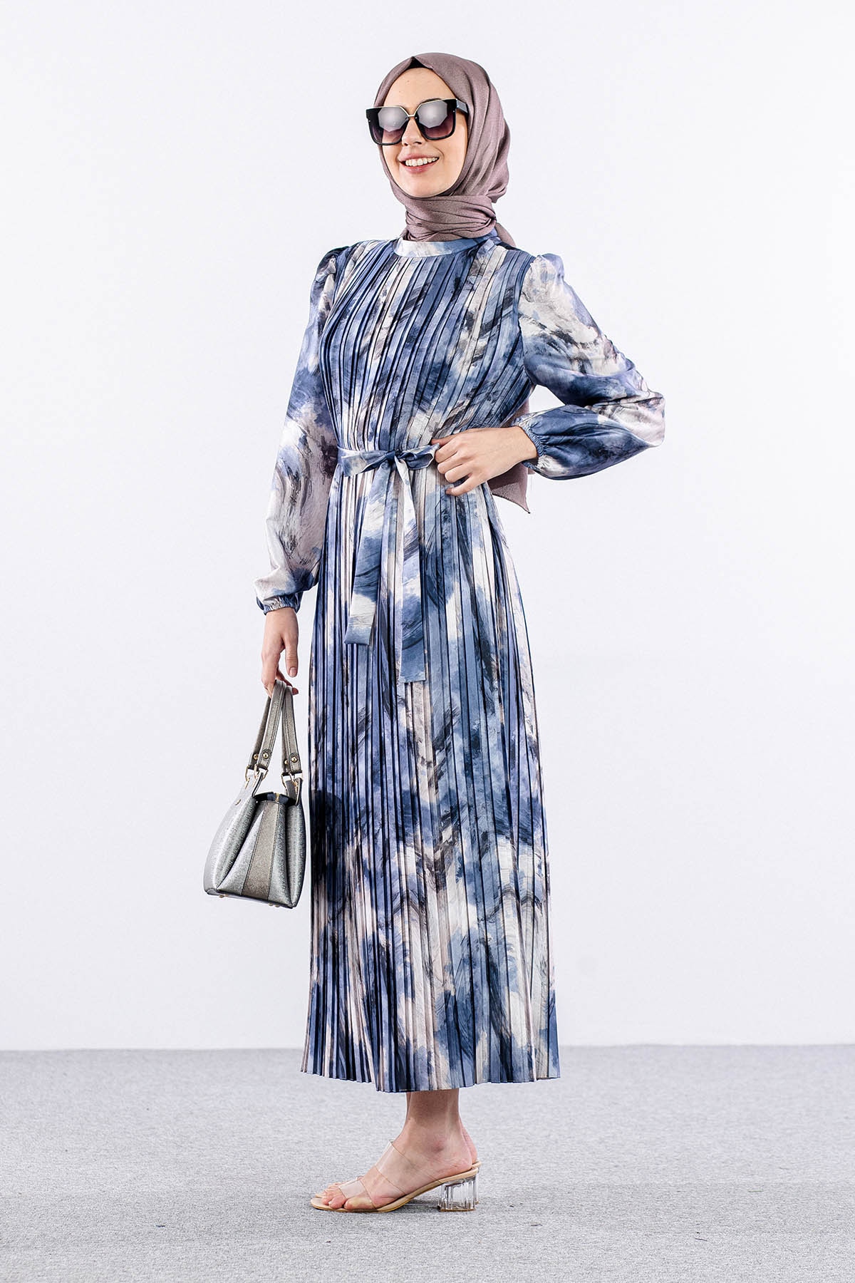 5936 Plise Elbise 1-1-2-2 - Lacivert - 4