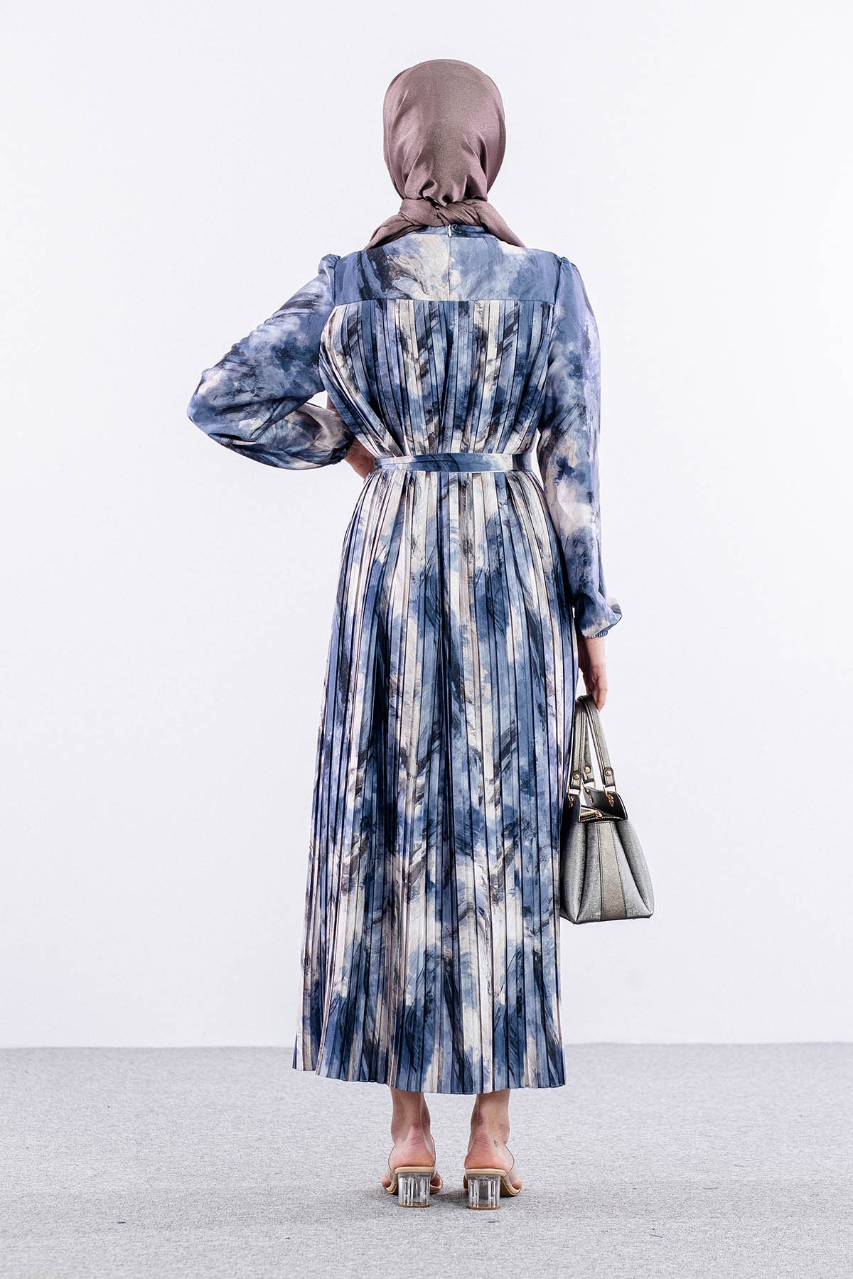 5936 Plise Elbise 1-1-2-2 - Lacivert - 5