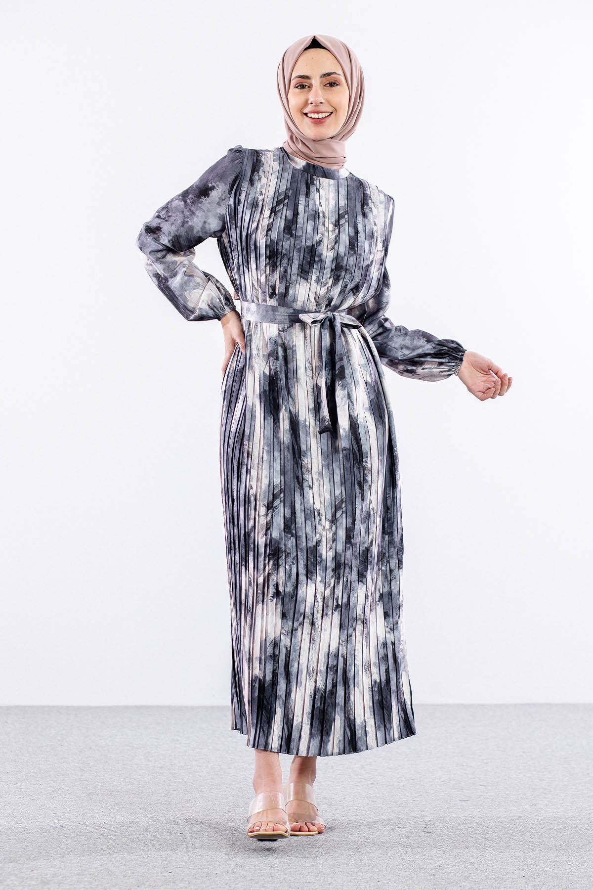 5936 Plise Elbise 1-1-2-2 - Siyah - 2