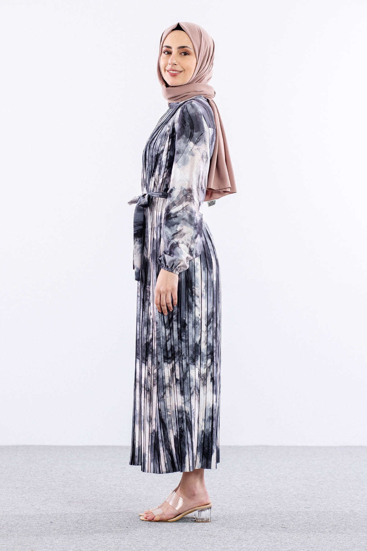 5936 Plise Elbise 1-1-2-2 - Siyah - 3