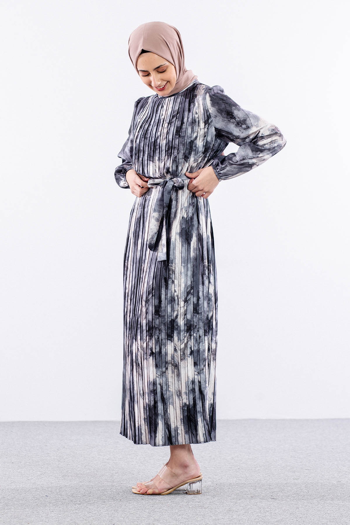 5936 Plise Elbise 1-1-2-2 - Siyah - 4