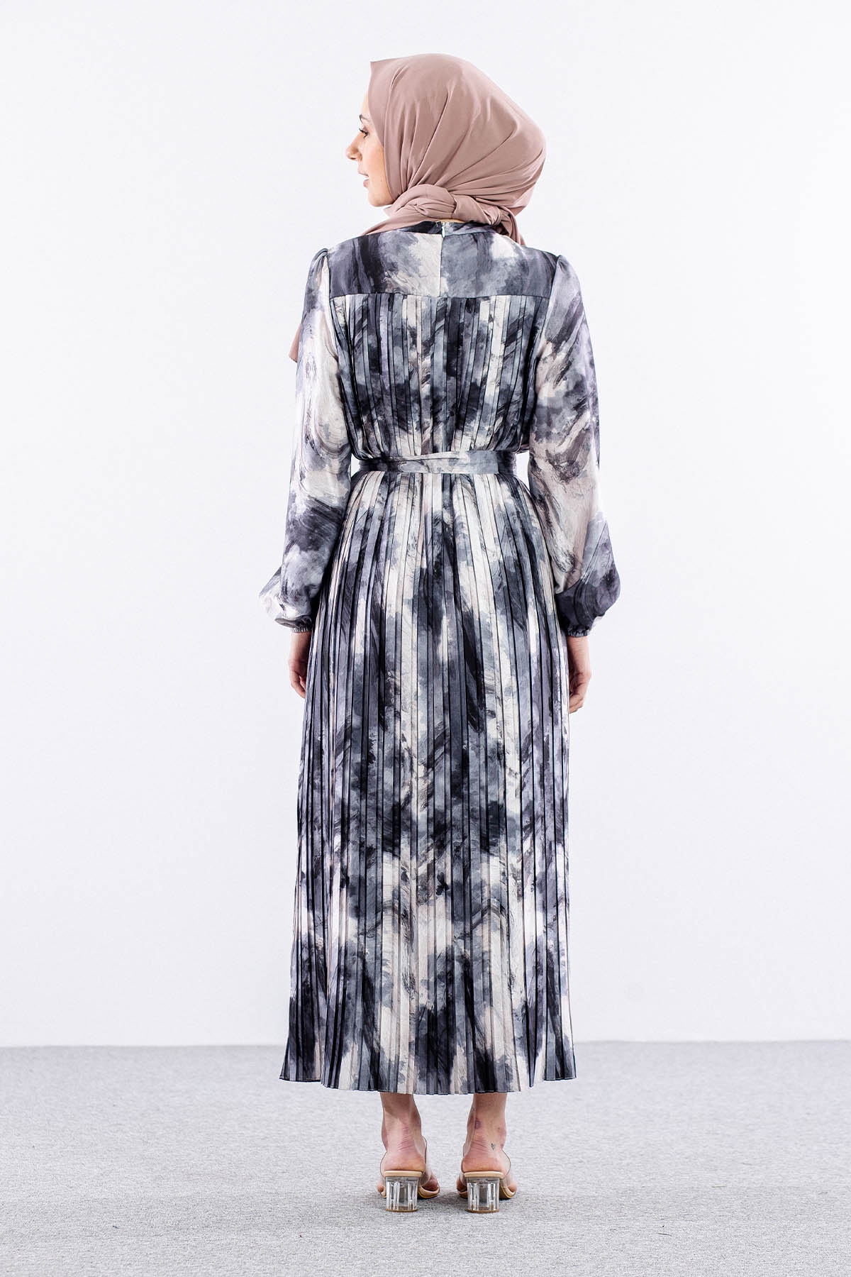 5936 Plise Elbise 1-1-2-2 - Siyah - 5