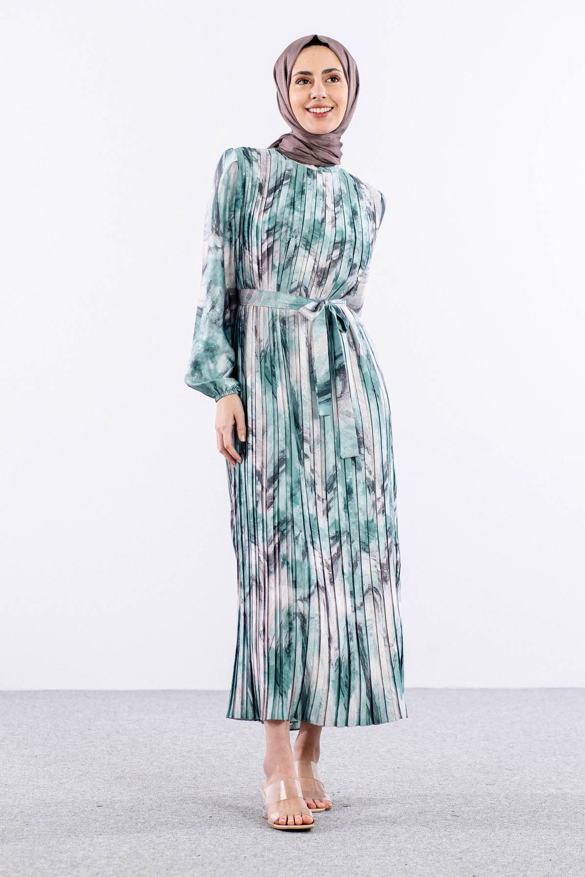 5936 Plise Elbise 1-1-2-2 - Yesil - 2