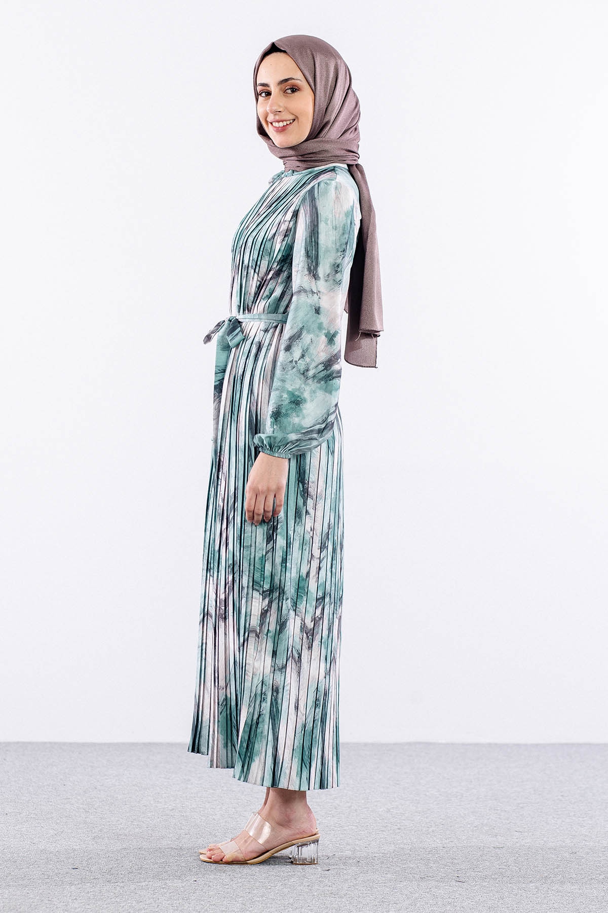 5936 Plise Elbise 1-1-2-2 - Yesil - 4