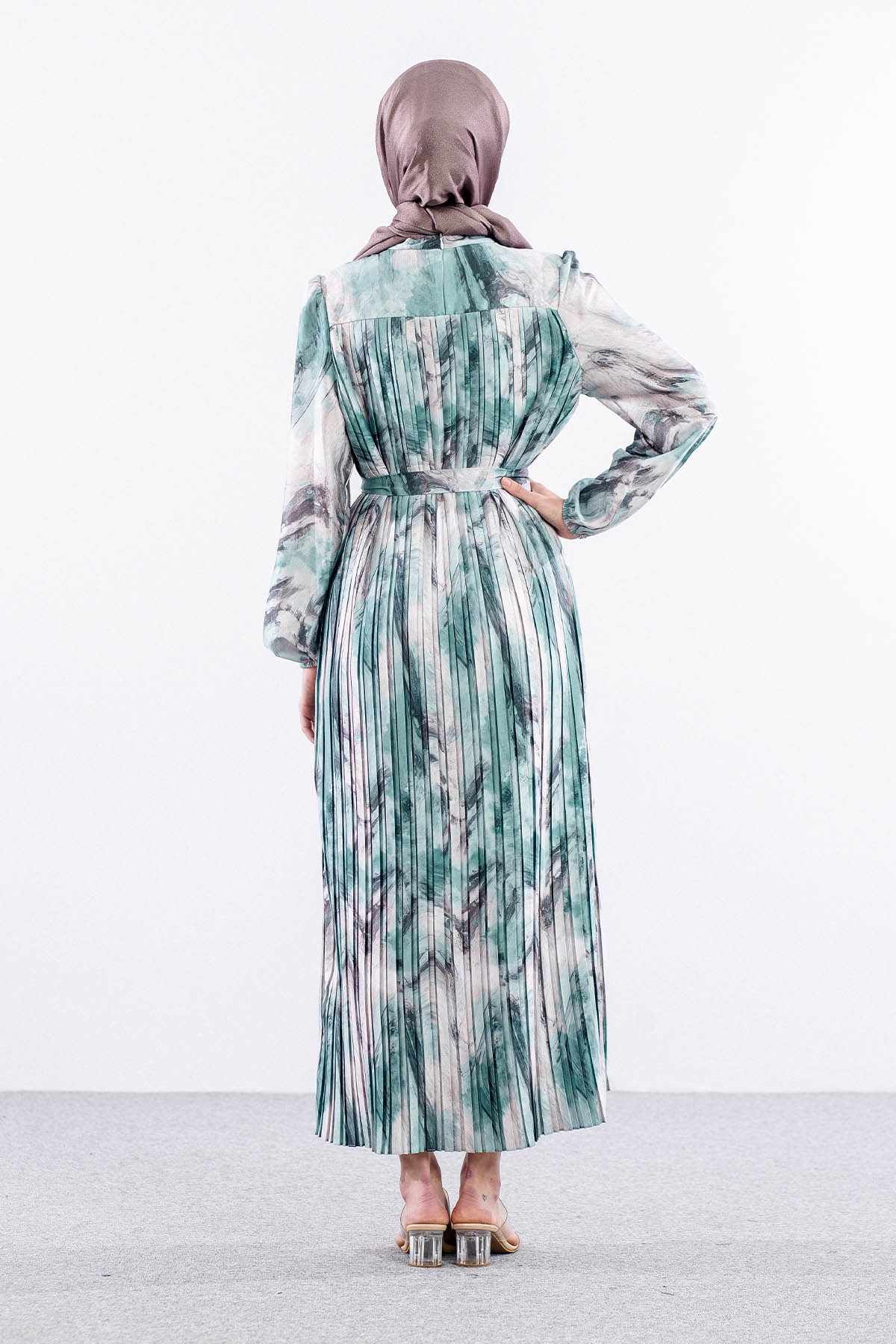 5936 Plise Elbise 1-1-2-2 - Yesil - 5