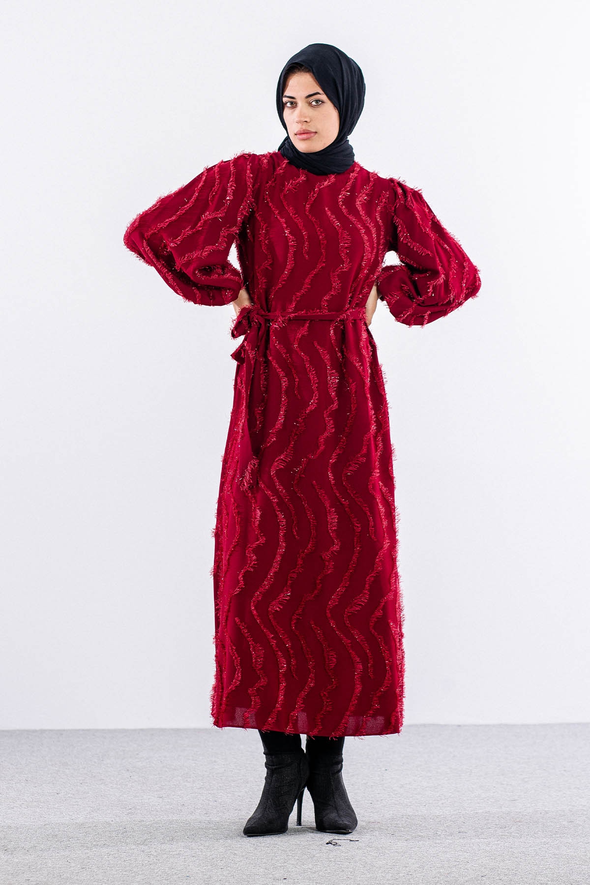 5940 Elbise 1-1-2-2-3 - Bordo - 1