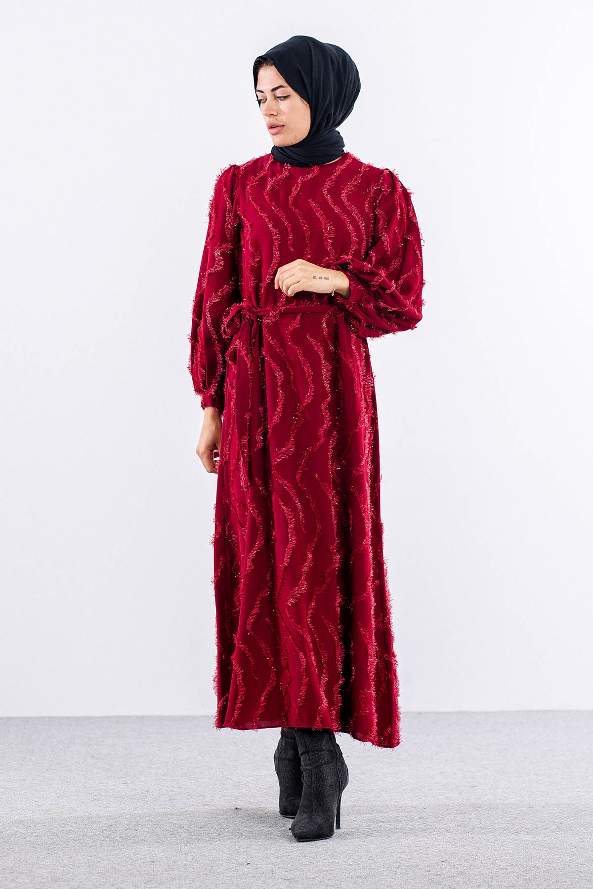 5940 Elbise 1-1-2-2-3 - Bordo - 2