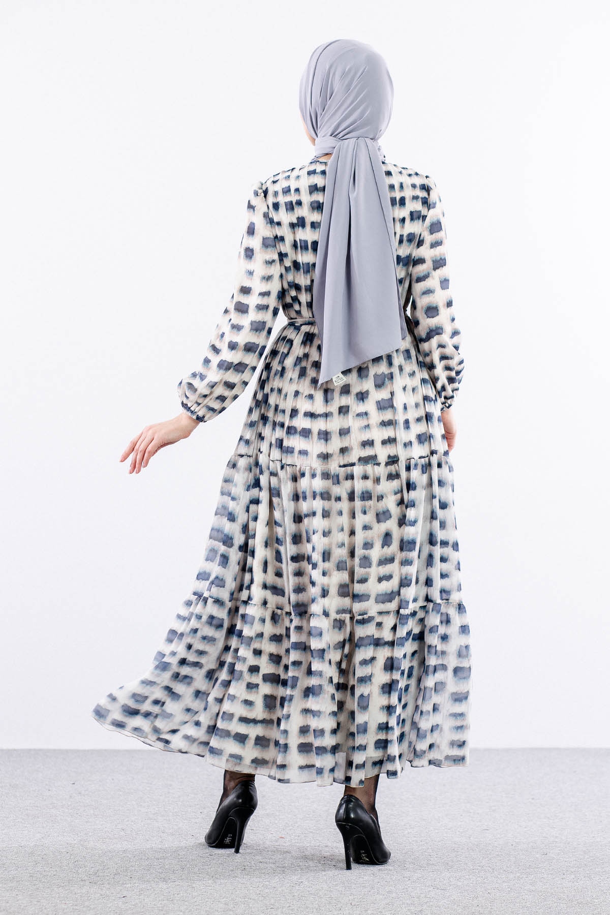 5942 Elbise 1-2-3 Kare Desen - Lacivert - 6