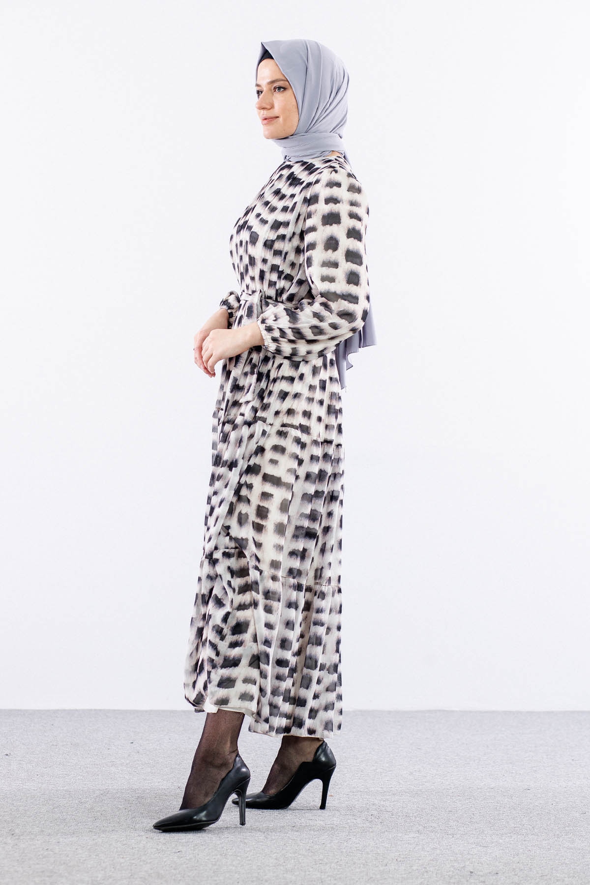 5942 Elbise 1-2-3 Kare Desen - Siyah - 4