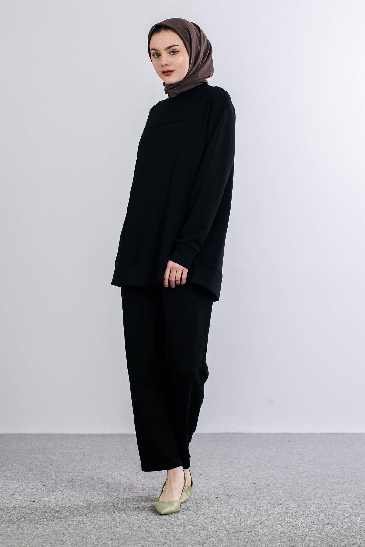 5943 Elbi̇se 38-44 Kadife Kumas Kemerli - Siyah - 1