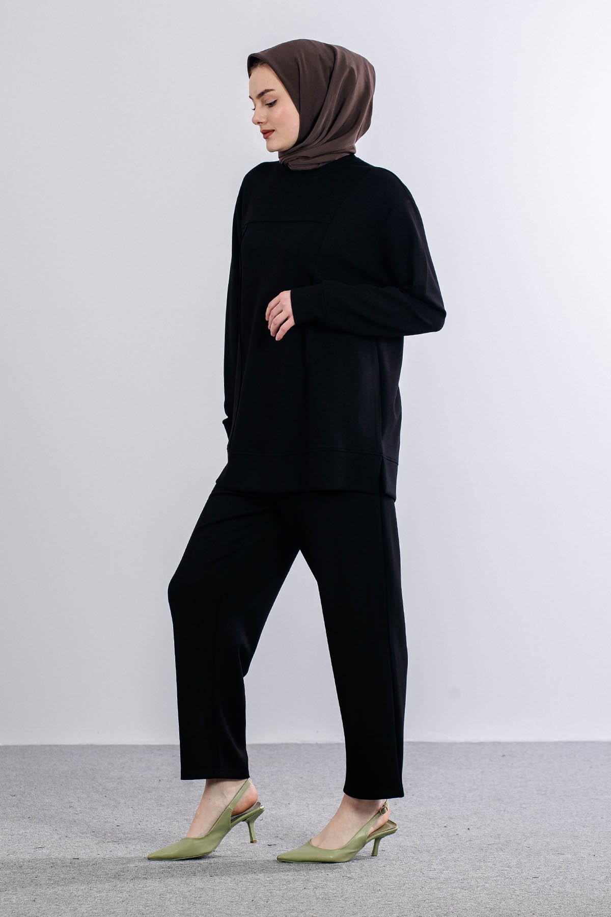 5943 Elbi̇se 38-44 Kadife Kumas Kemerli - Siyah - 3