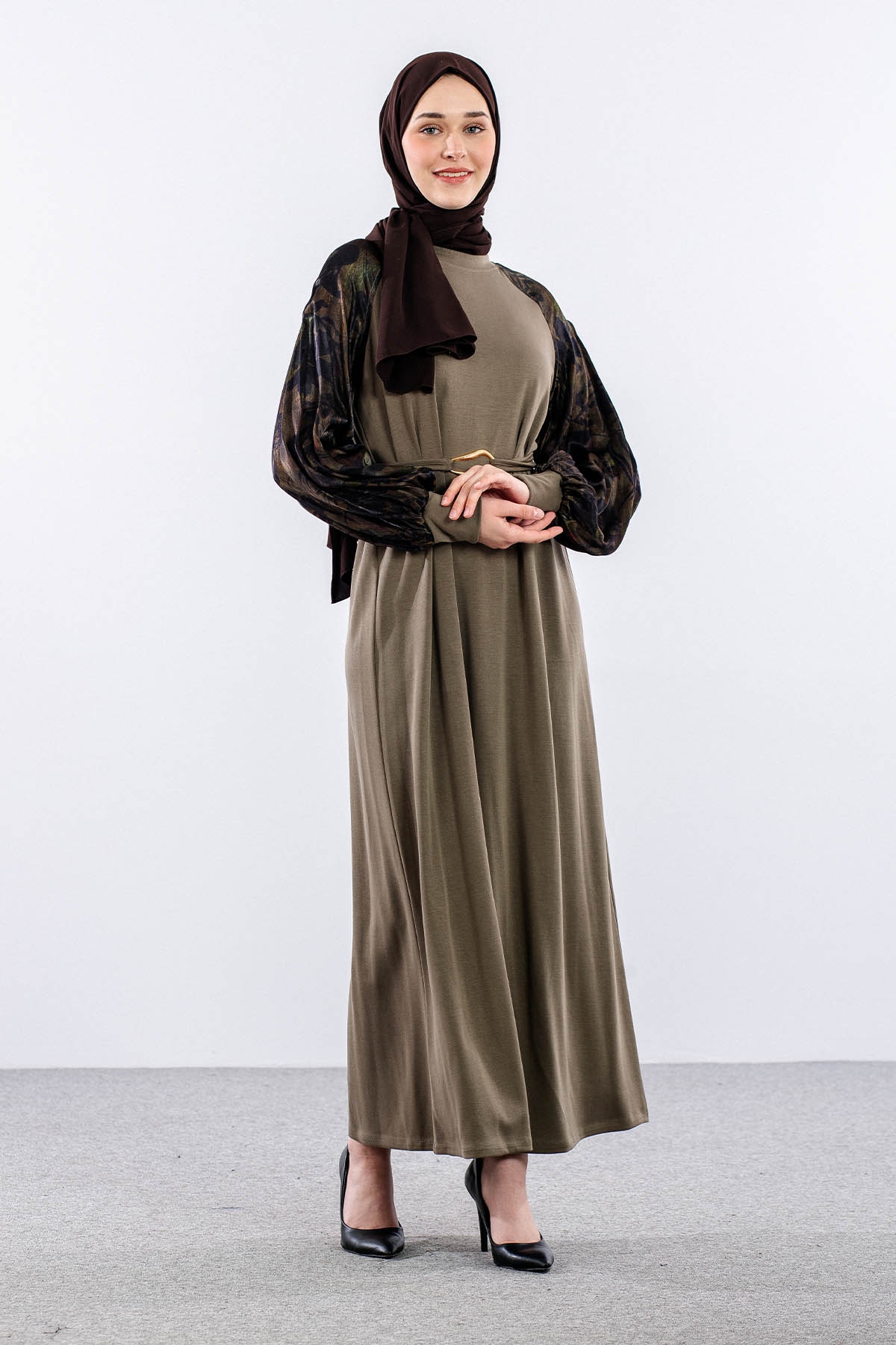 5986 Elbi̇se 38-38-40-40-42 Kolu Desenli - Haki - 3