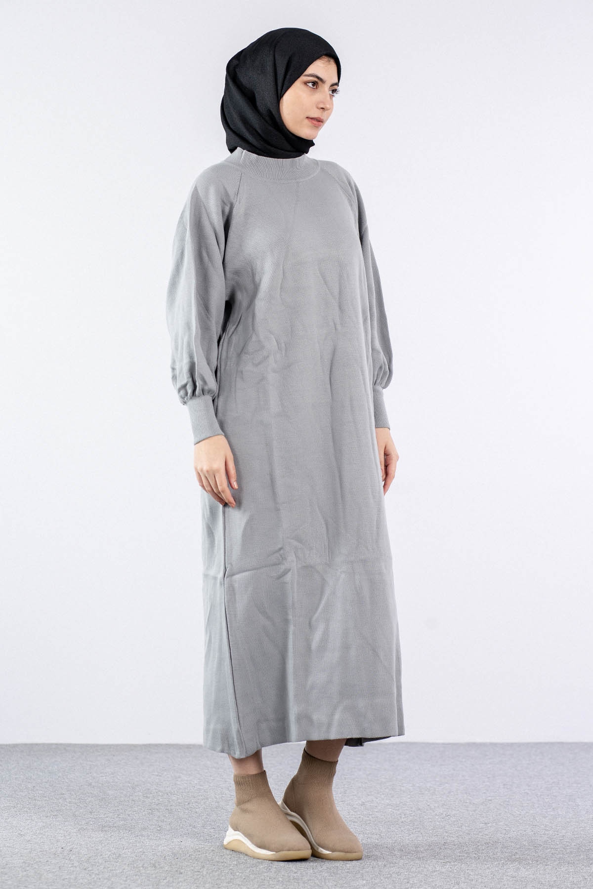 6045 Triko Elbise Tek Bln - A_gri - 2