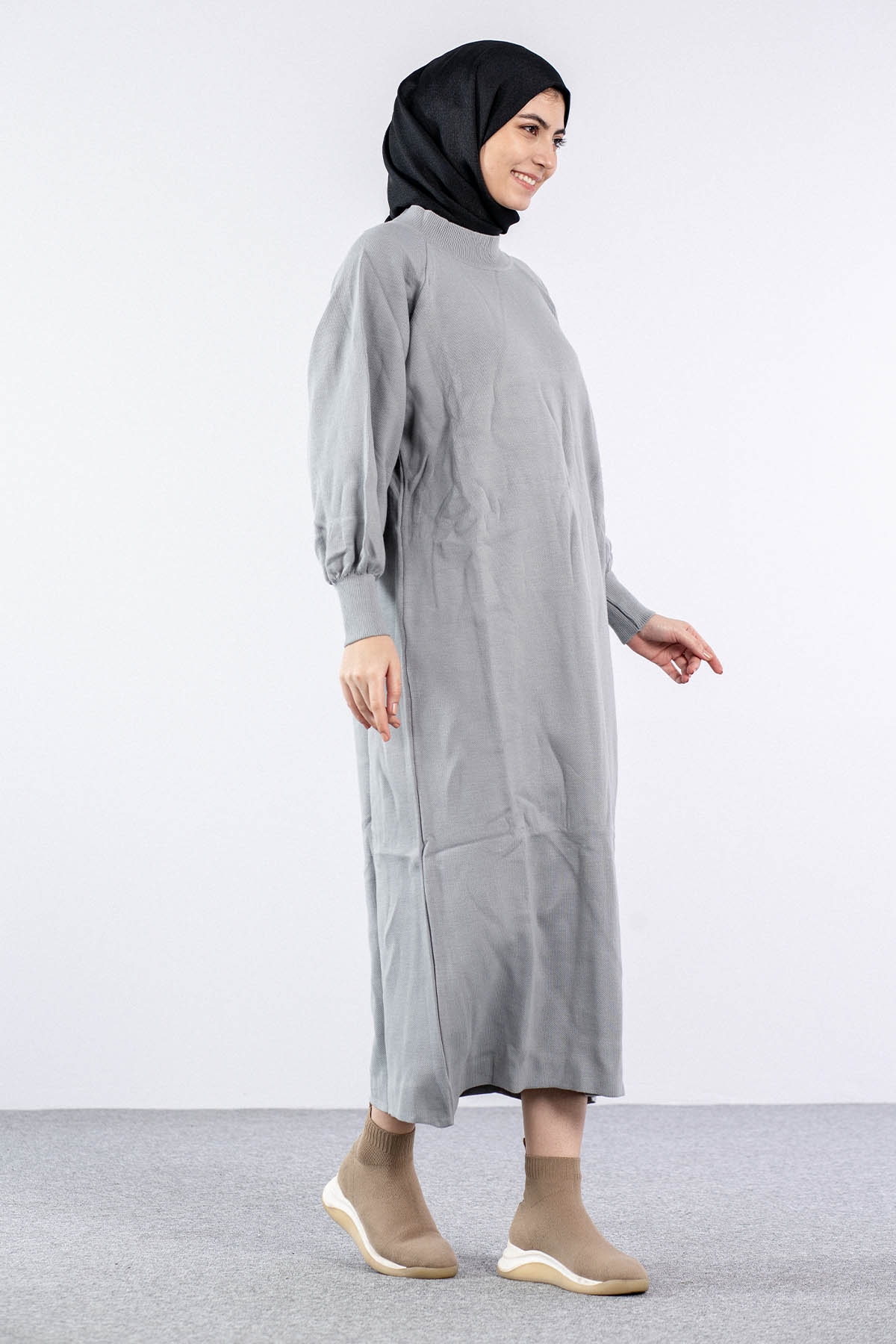 6045 Triko Elbise Tek Bln - A_gri - 3